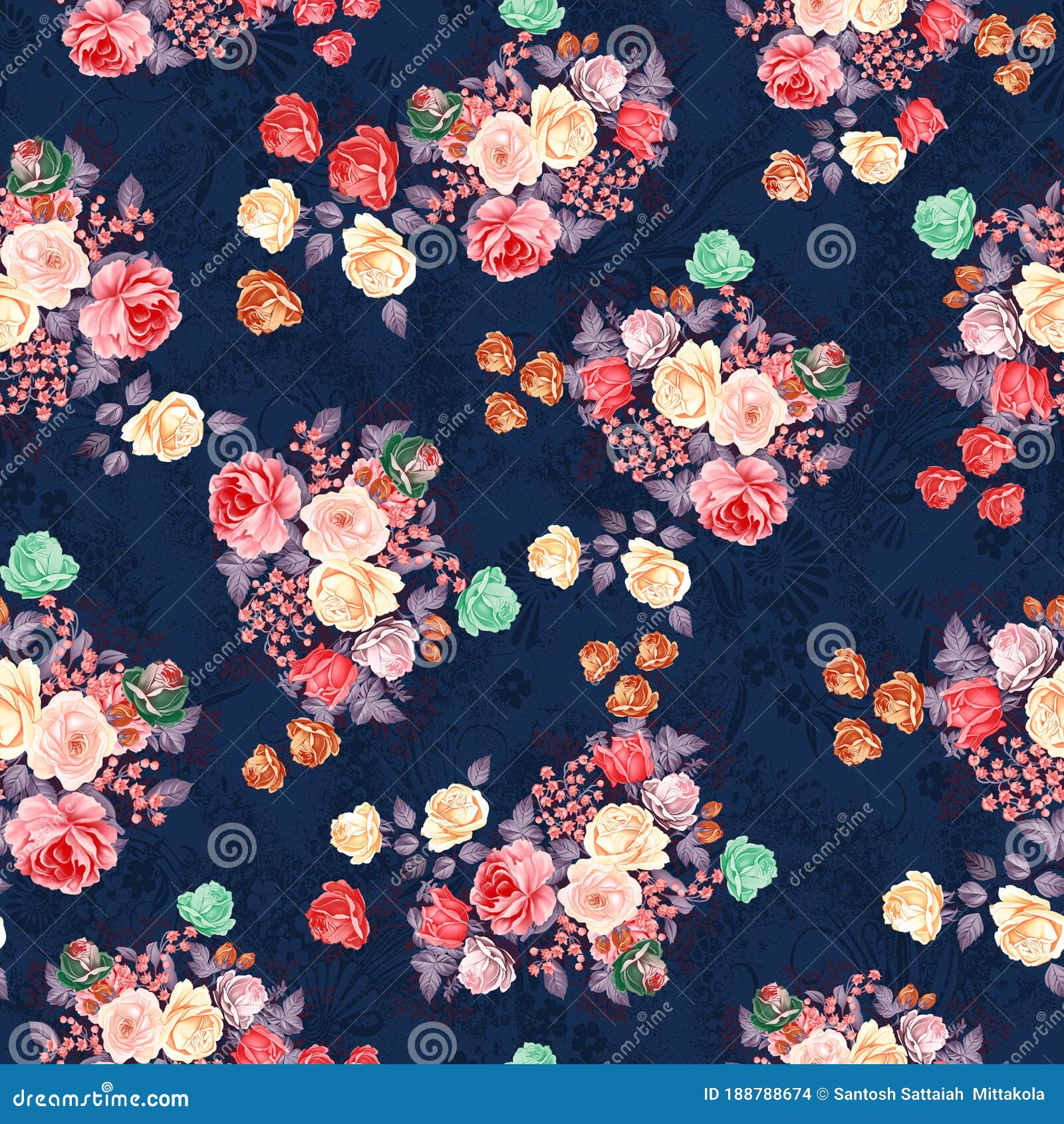 Cute Rose Flower Pattern Small Vintage Flower Bouquet With Navy Background Stock Illustration Illustration Of Blossom Bouquet 188788674