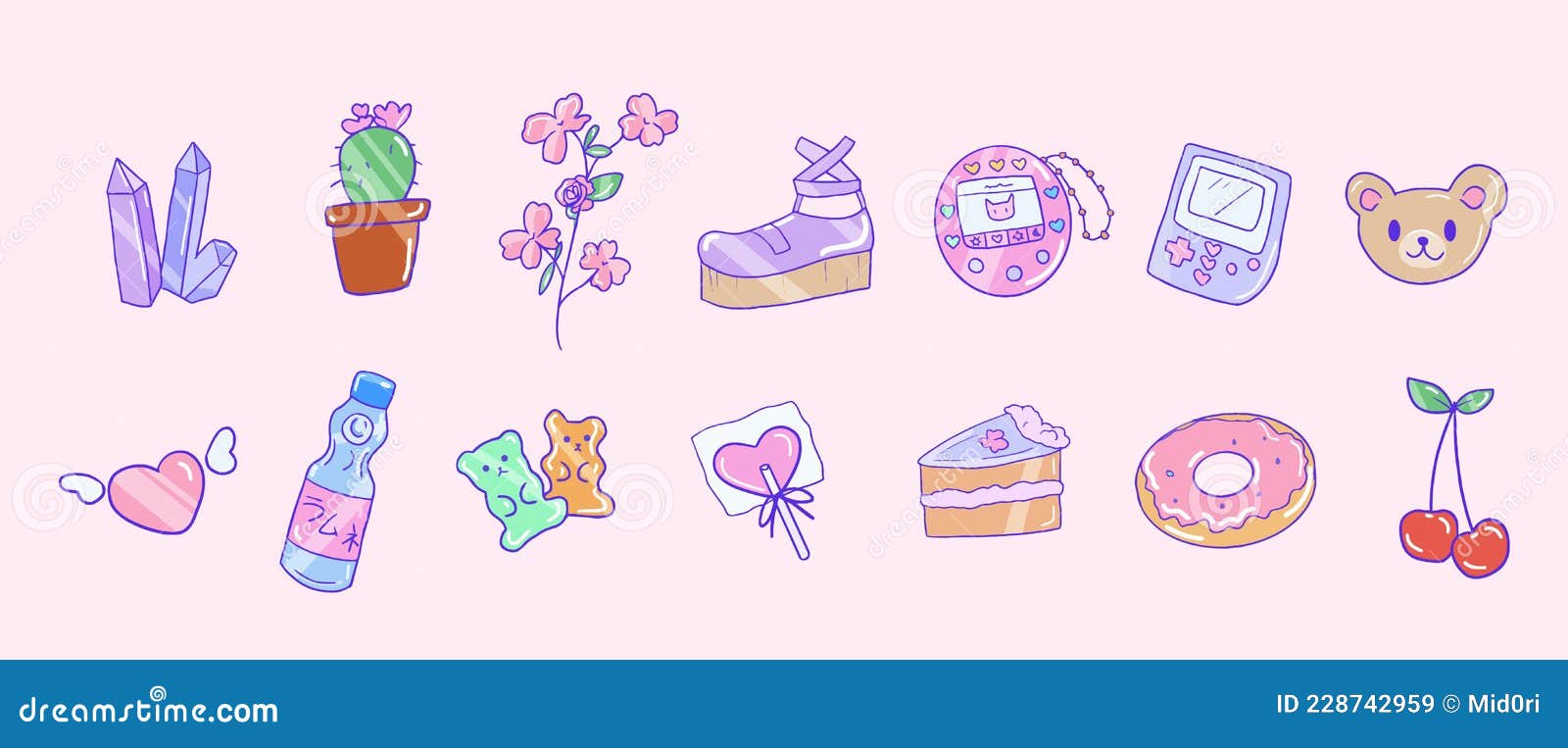 Cute 90s Aesthetic Girl Stuff Set. Isolated Japanese Kawaii Icons Stock  Vector - Illustration of colorful, cherry: 228742959