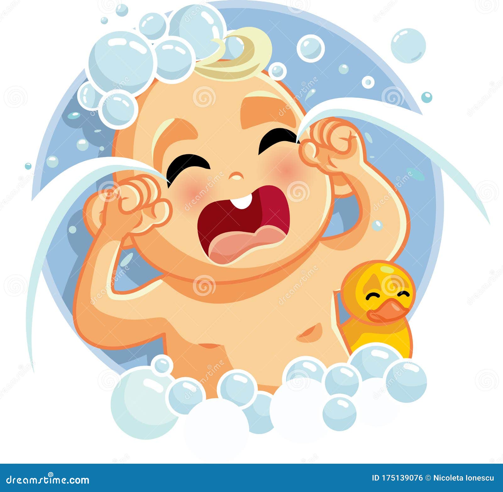 Cute Sad Baby Crying at Bath Time Stock Vector - Illustration of bubbles,  baby: 175139076