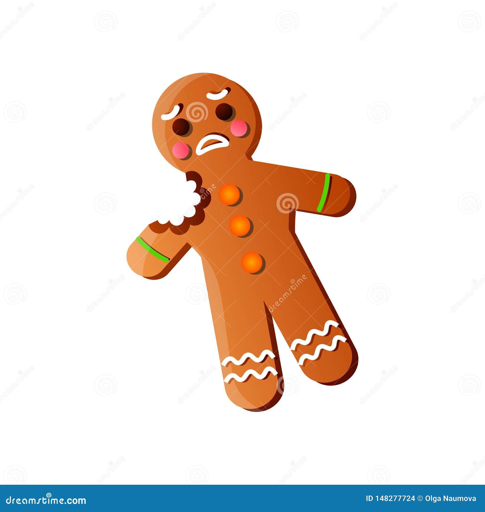 cute sad gingerbread man with bite hand part