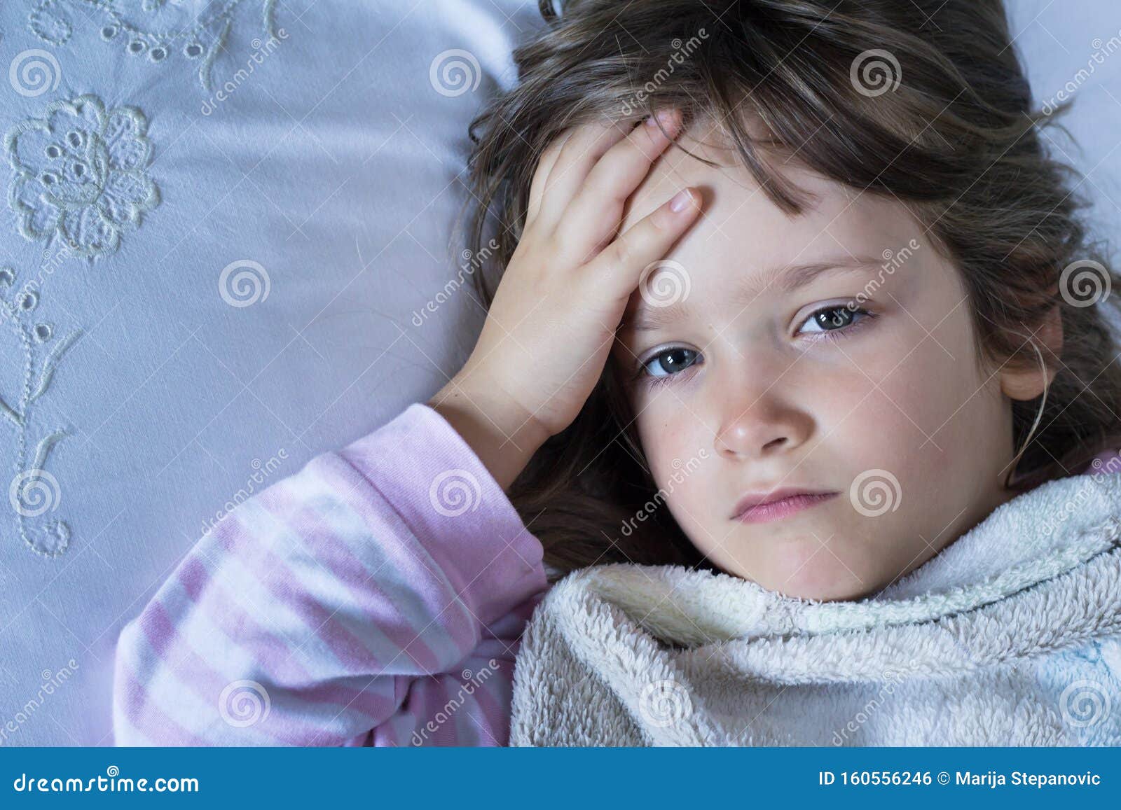 Exhausted Child Lying in Bed, Feeling Sick. Healthcare and Medical ...