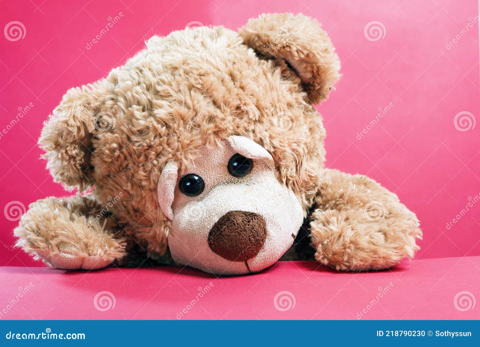 Cute Sad Lonely Teddy Bear on Red Background Stock Photo - Image ...