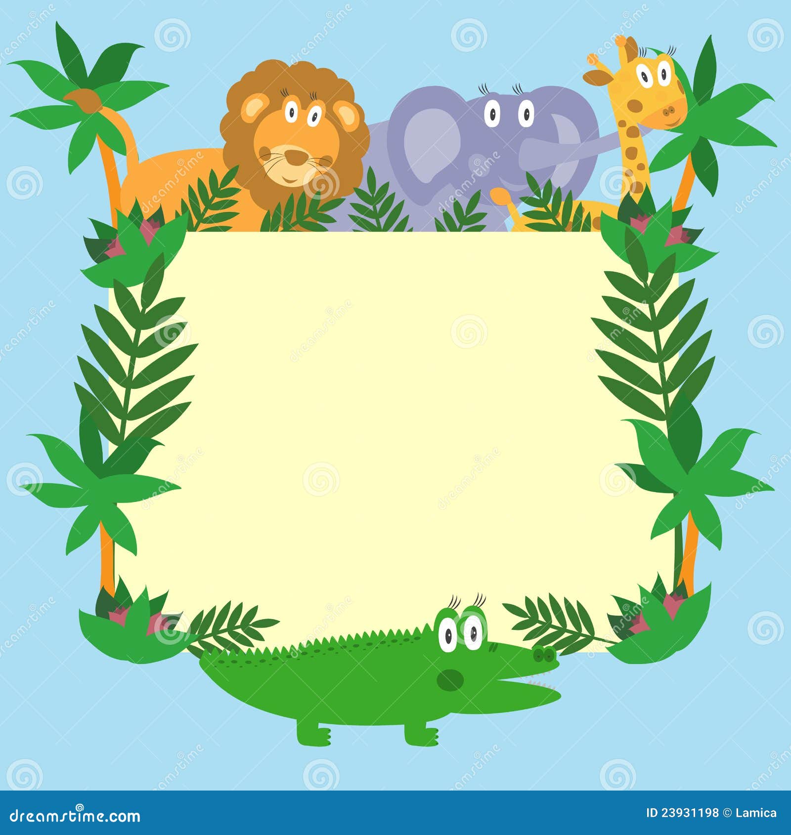Cute Safari Cartoon Animals Stock Vector - Illustration of four, blank:  23931198