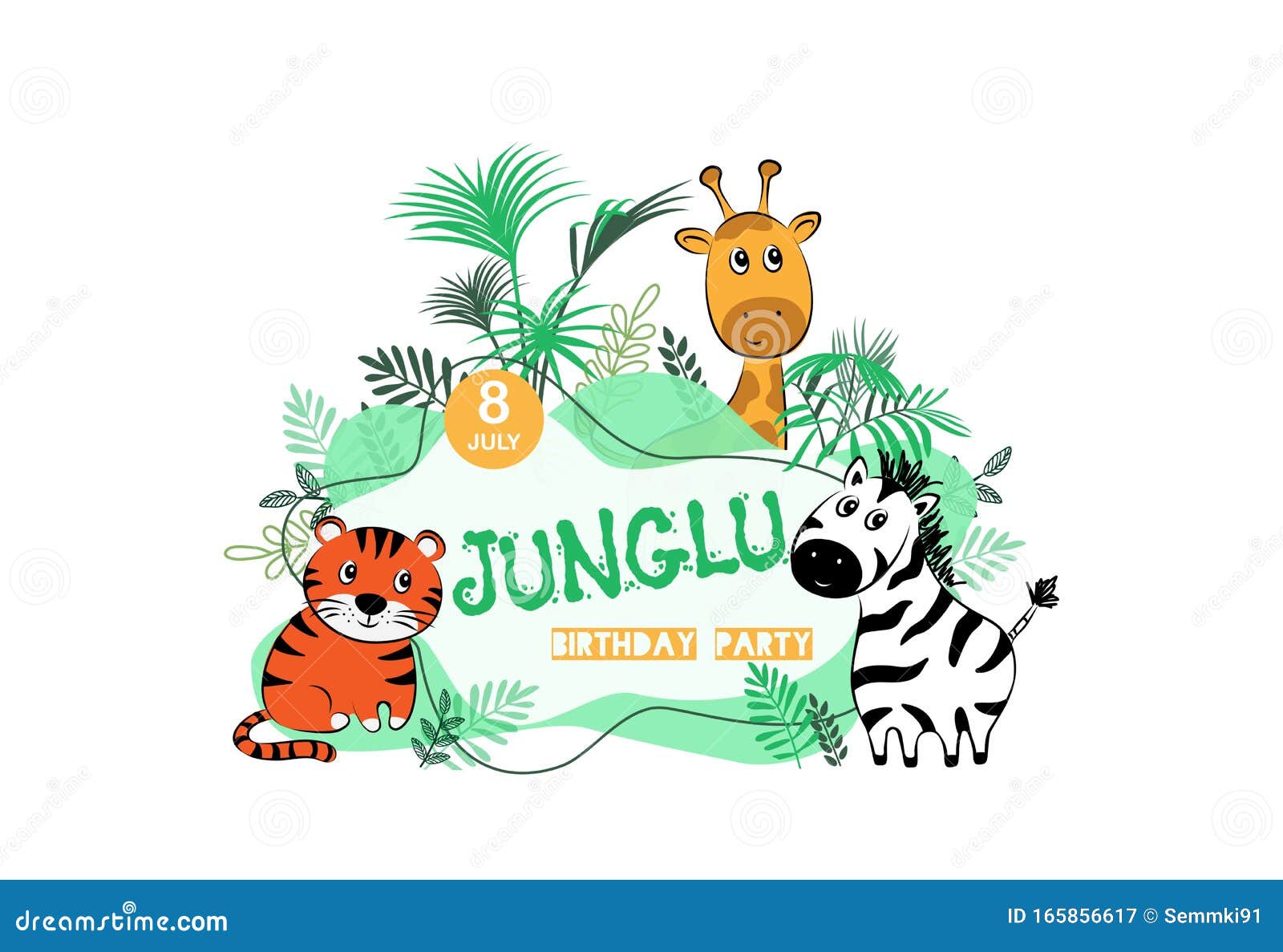 Cute Safari Cartoon Animals Flyer for Kids Party Invitation Card Template.  Cartoon Design Stock Illustration - Illustration of black, clipart:  165856617