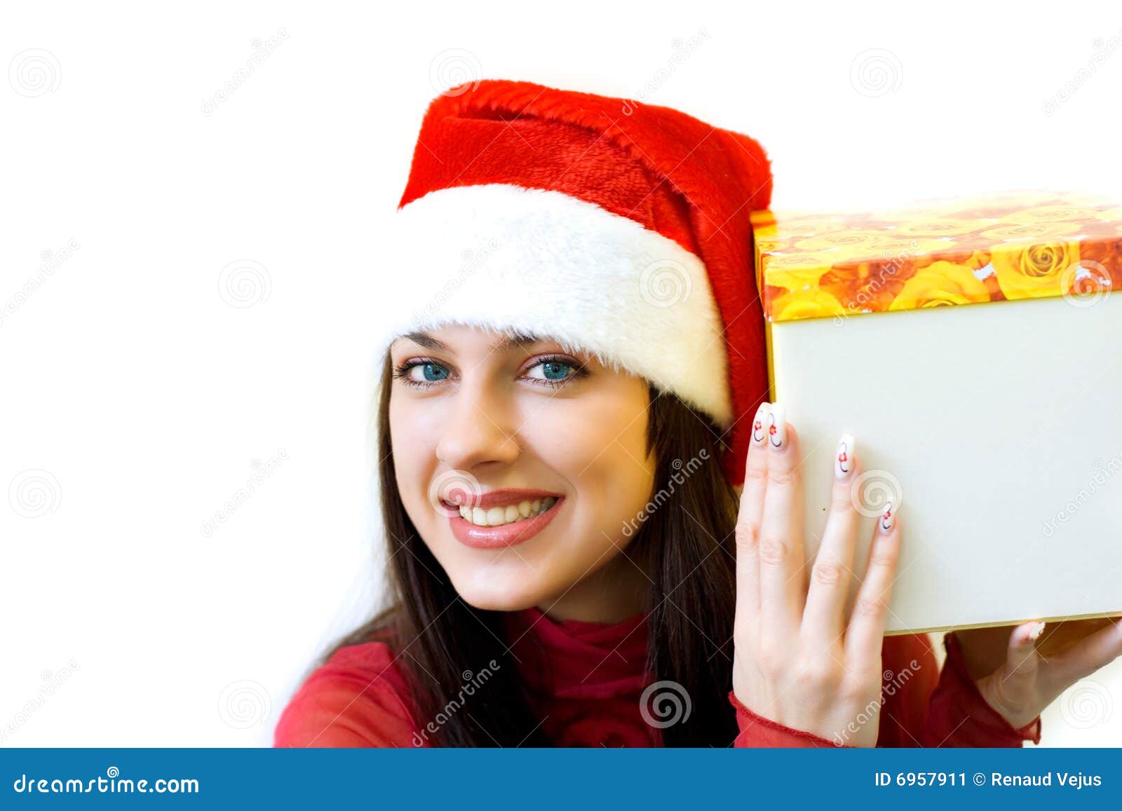 Cute Santa with gift stock image. Image of pretty, girl 6957911