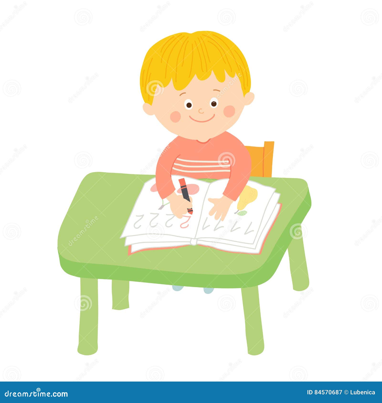 Cute School Boy Writing At Desk In Classroom Editorial Photography