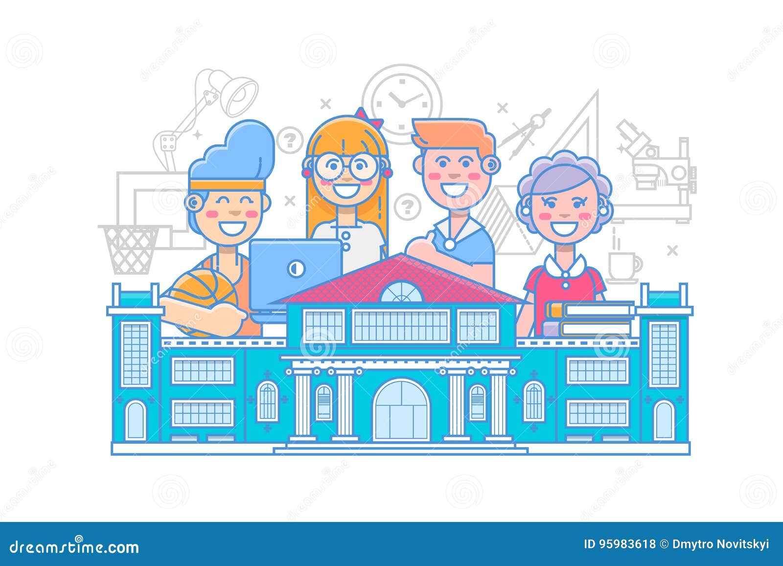Cute School Children. School Activities. Back To School. Linear Education  Poster Isolated on White Background Stock Vector - Illustration of  classroom, childhood: 95983618