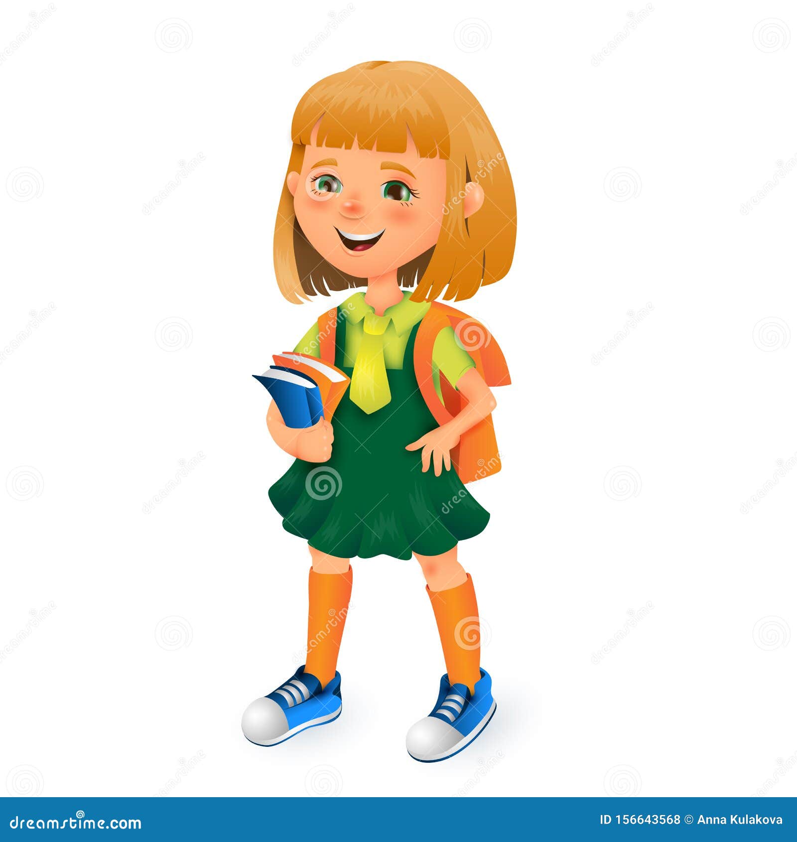 illustration of a girl with school bag on a white background Stock