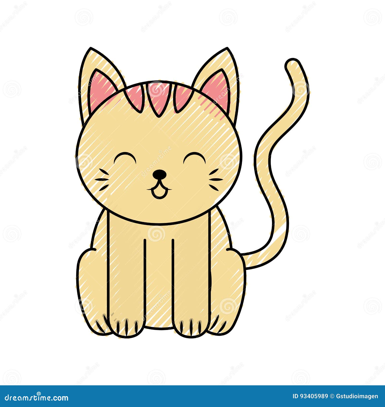 Cute scribble cat cartoon stock vector. Illustration of whiskers - 93405989