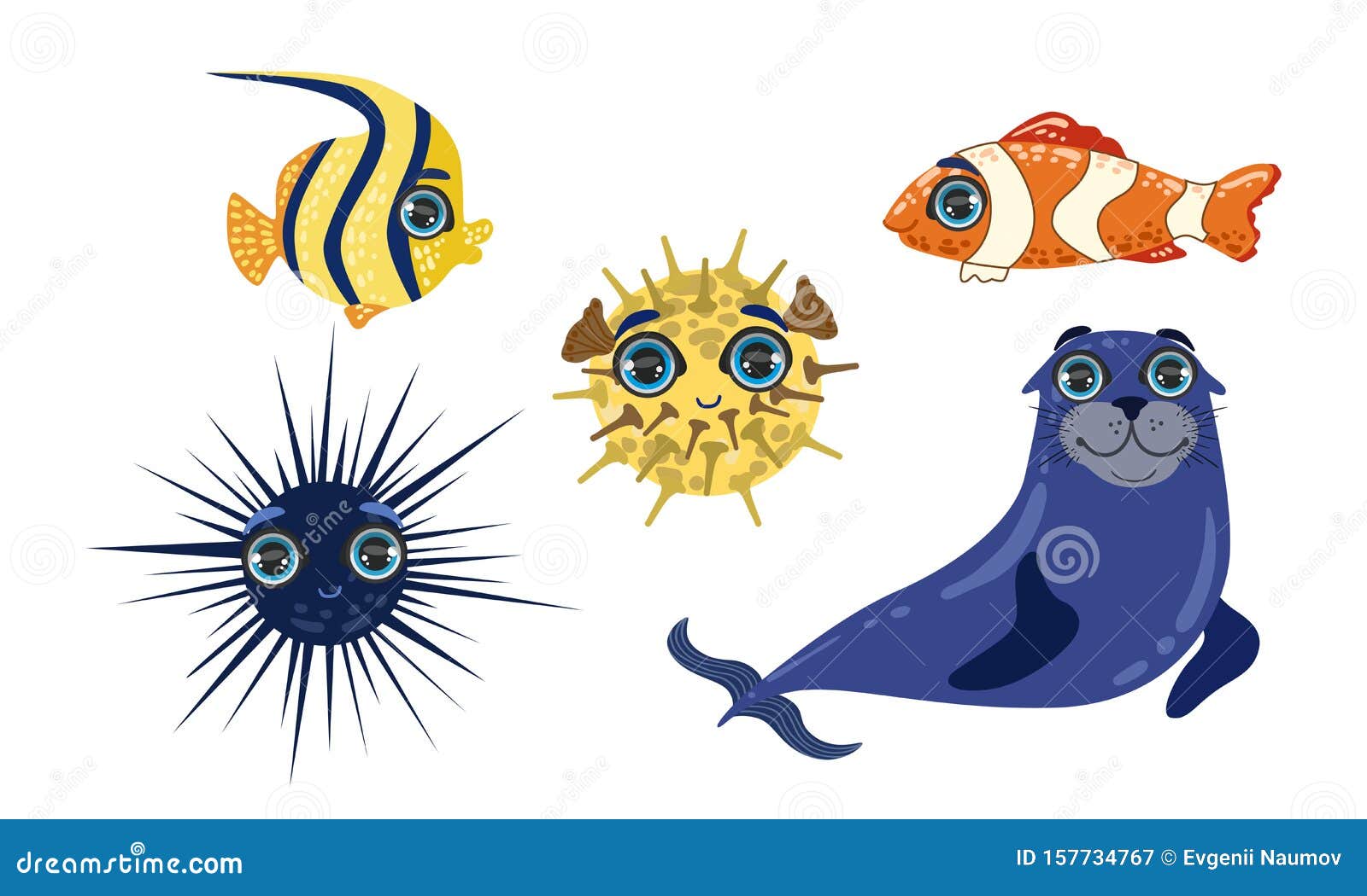 Cute Sea Creatures Collection, Adorable Ocean Animals and Fishes Vector  Illustration Stock Vector - Illustration of collection, bright: 157734767