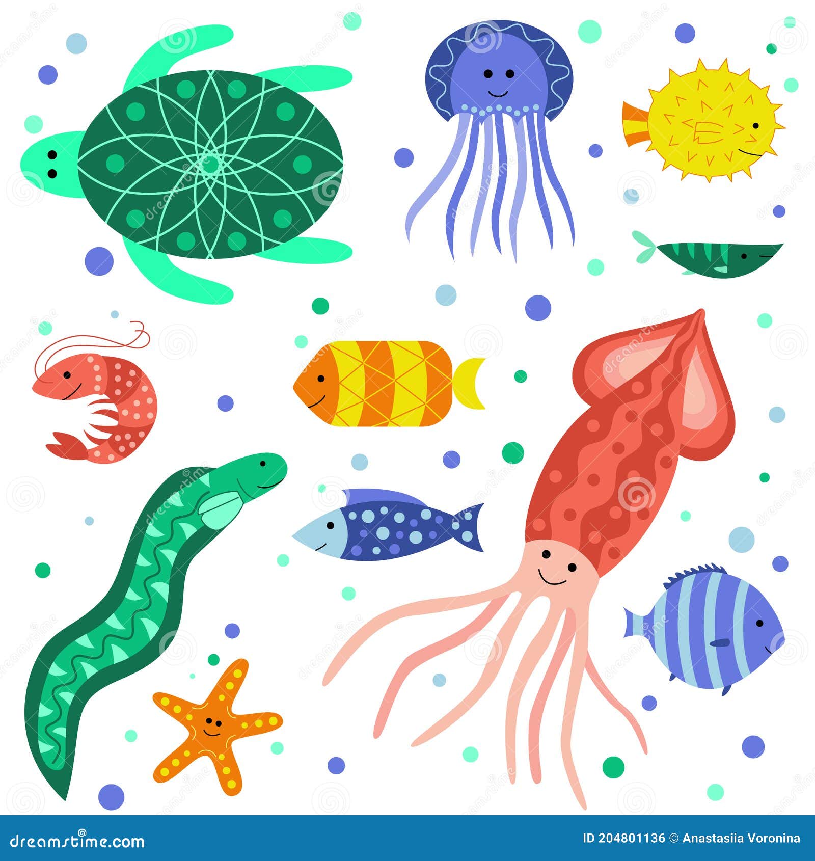 Cute Sea or Ocean Animals Set Stock Vector - Illustration of jellyfish, background: 204801136 Cute Sea or Ocean Animals Set Stock Vector - Illustration of jellyfish, background: 204801136