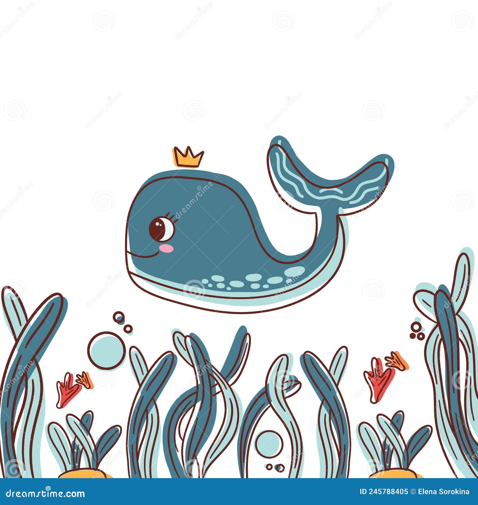 Cute Sea Whale, Doodle Illustration, Marine Fauna Stock Illustration ...