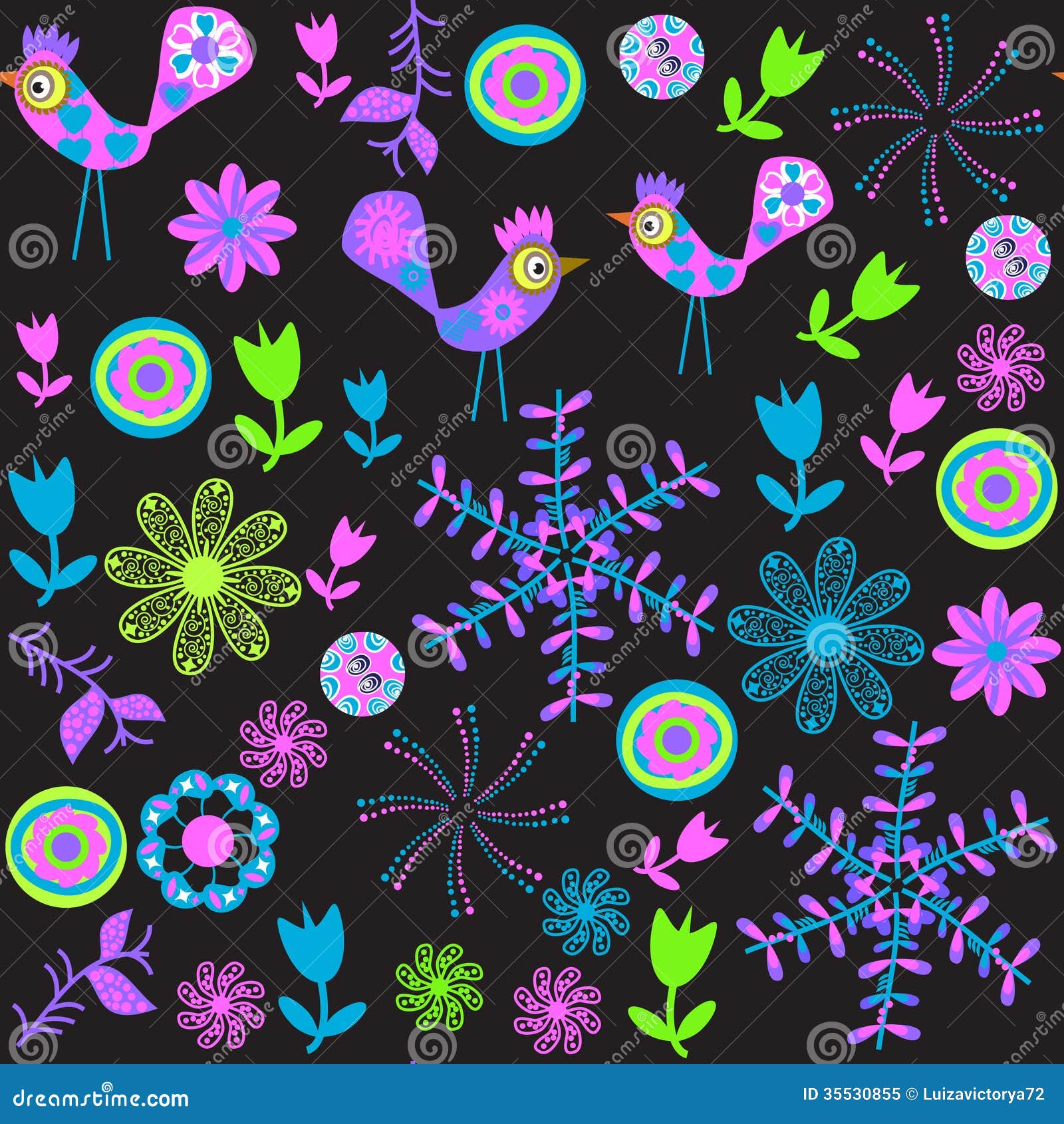  Cute  Seamless Pattern With Cartoon  Bird And Flower  Stock 