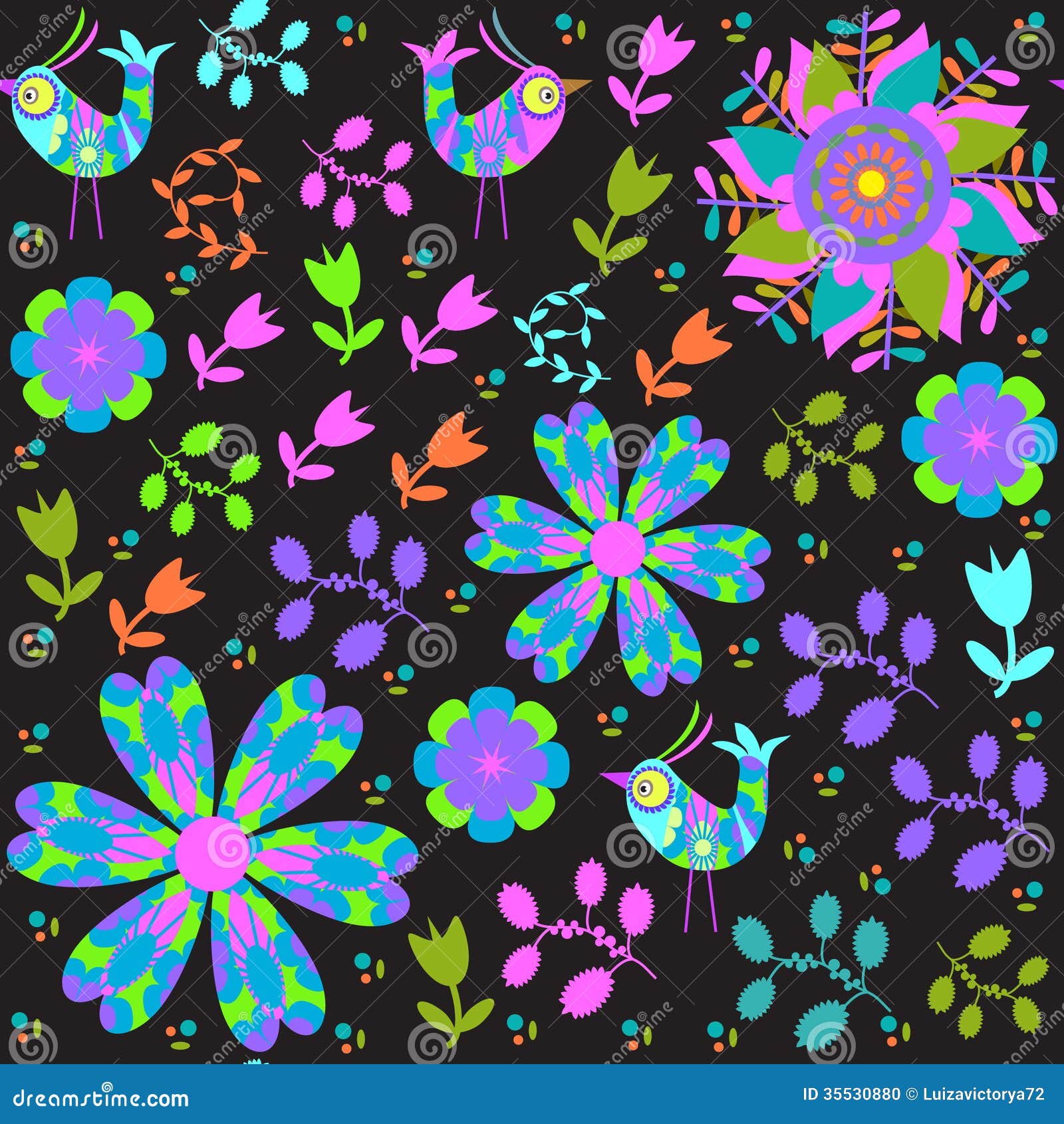 Cute Seamless Pattern With Cartoon Bird And Flower Stock Cute Seamless Pattern With Cartoon Bird And Flower Stock