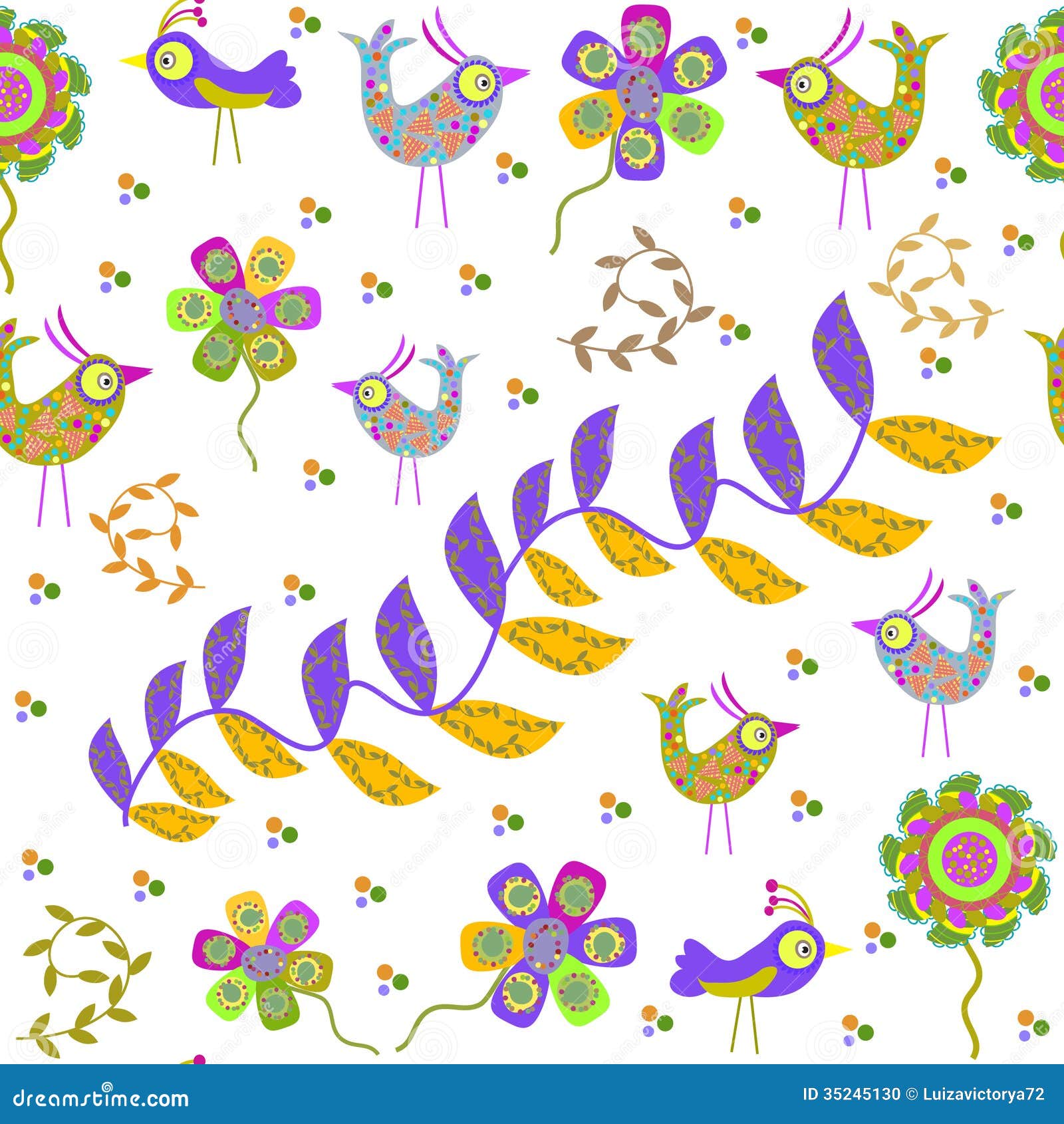  Cute  Seamless Pattern With Cartoon  Bird And Flower  Stock 