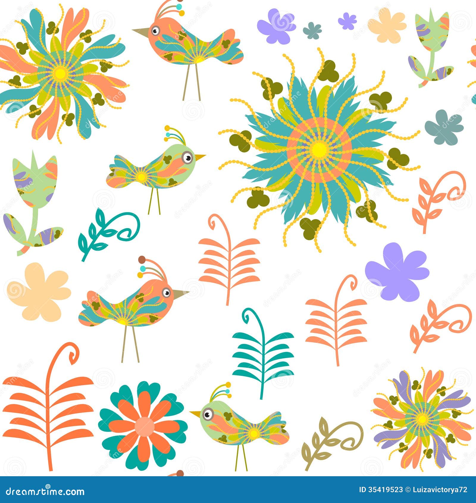  Cute  Vector Seamless Pattern With Cartoon  Bird And Stock 