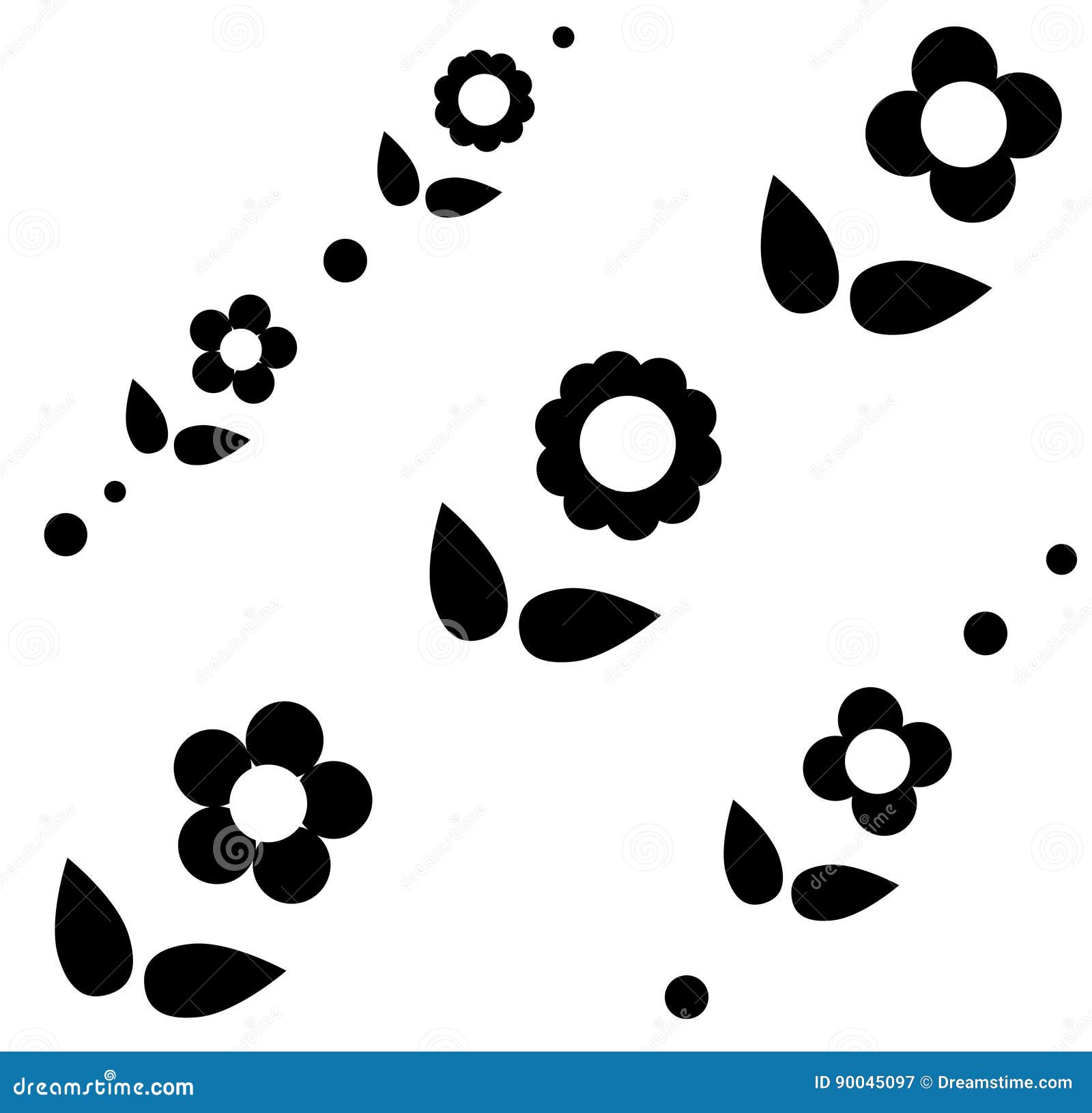Cute Seamless Pattern of Flowers Black and White Stock Vector