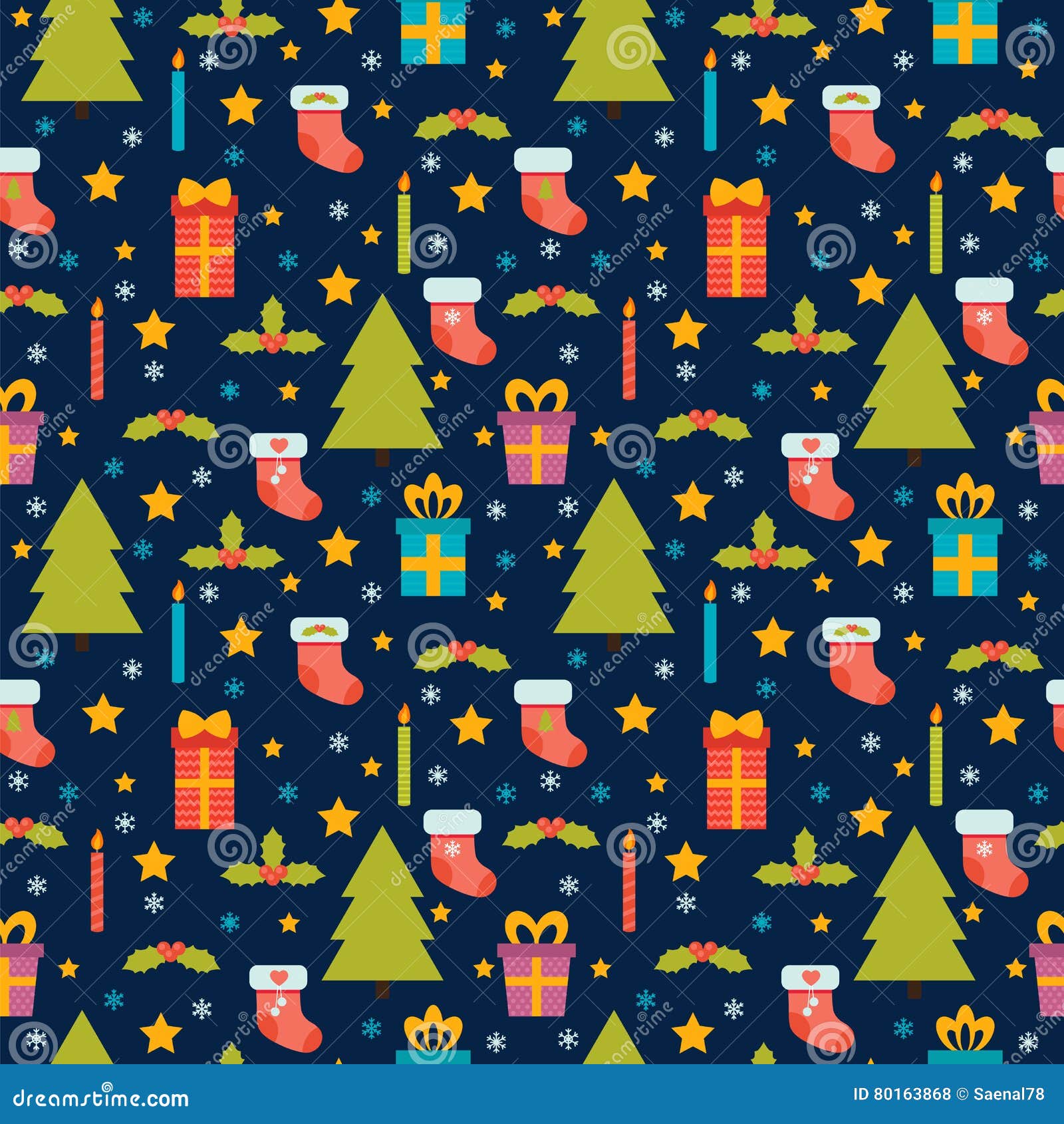Cute Seamless Pattern. Holidays Background with Christmas Tree, Stock ...