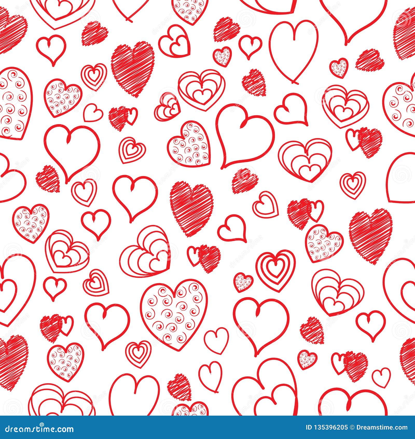 Cute Seamless Vector Doodle Heart Background. Stock Vector - Illustration  of quirky, doodle: 135396205