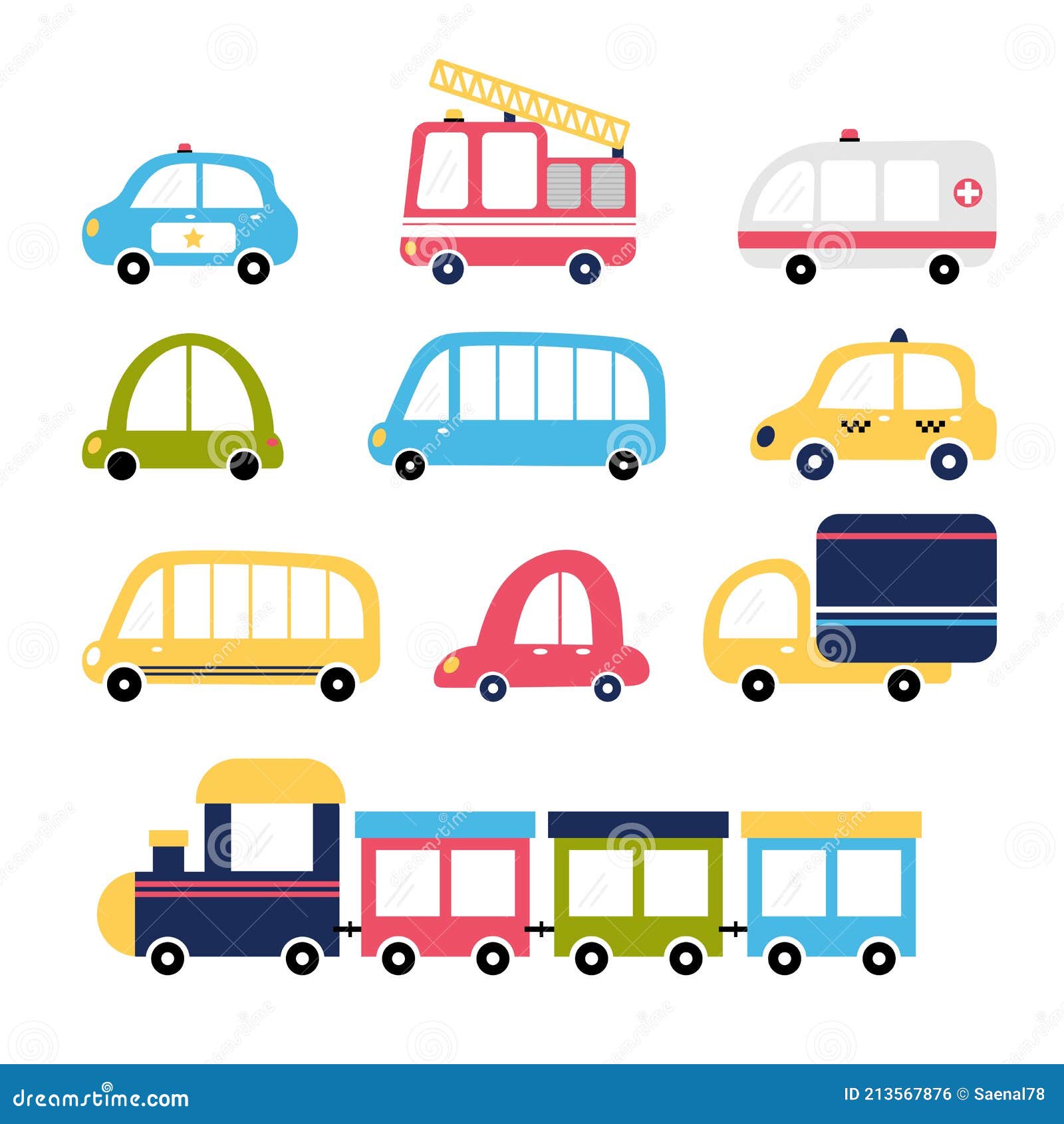 Cute Set of Cartoon Transports for Kids Design. Collection of Cars Stock  Vector - Illustration of cute, background: 213567876
