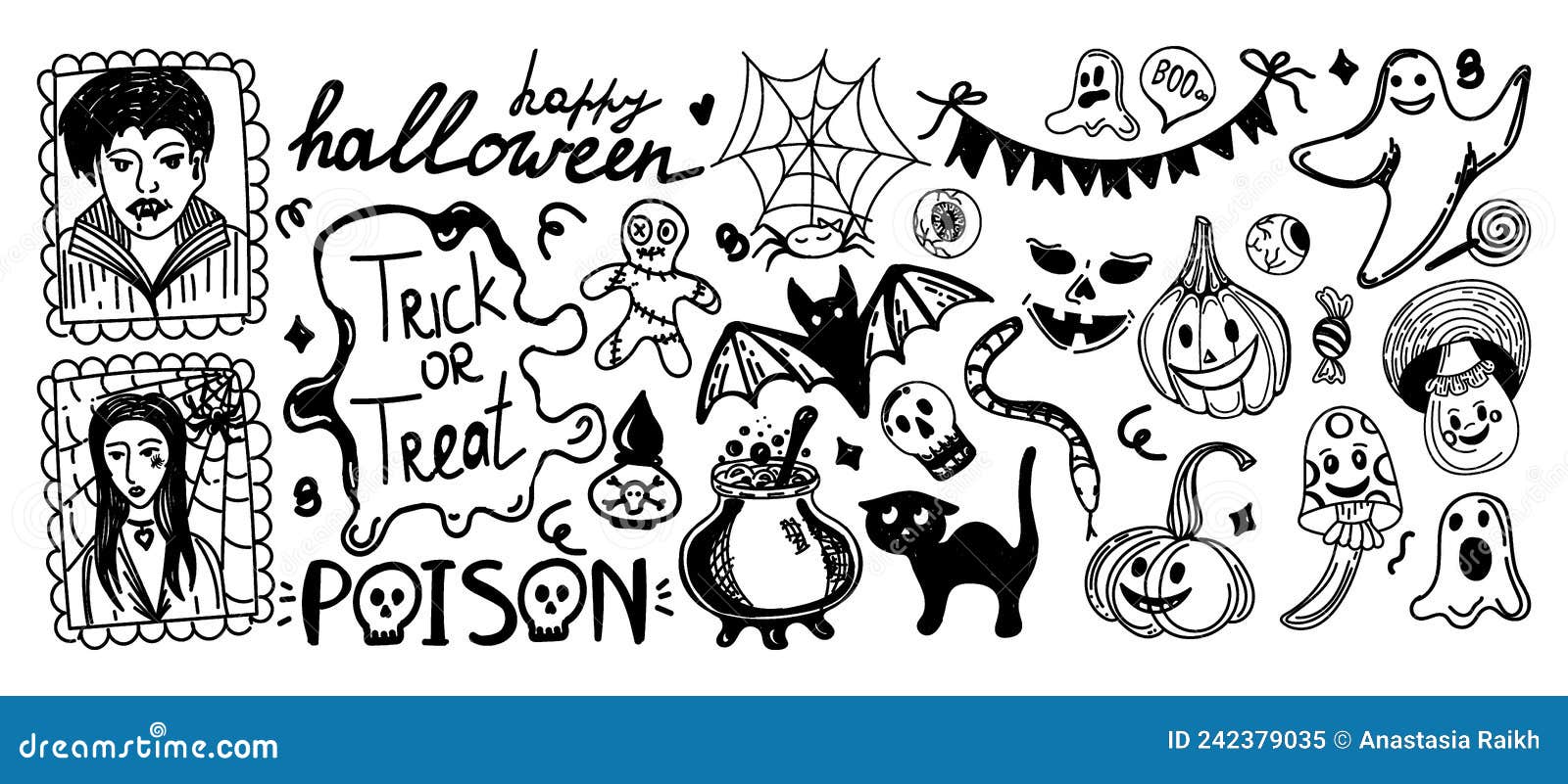 cute set for halloween. hand-drawn doodle-style s. monochrome. collection of  drawings for all saints
