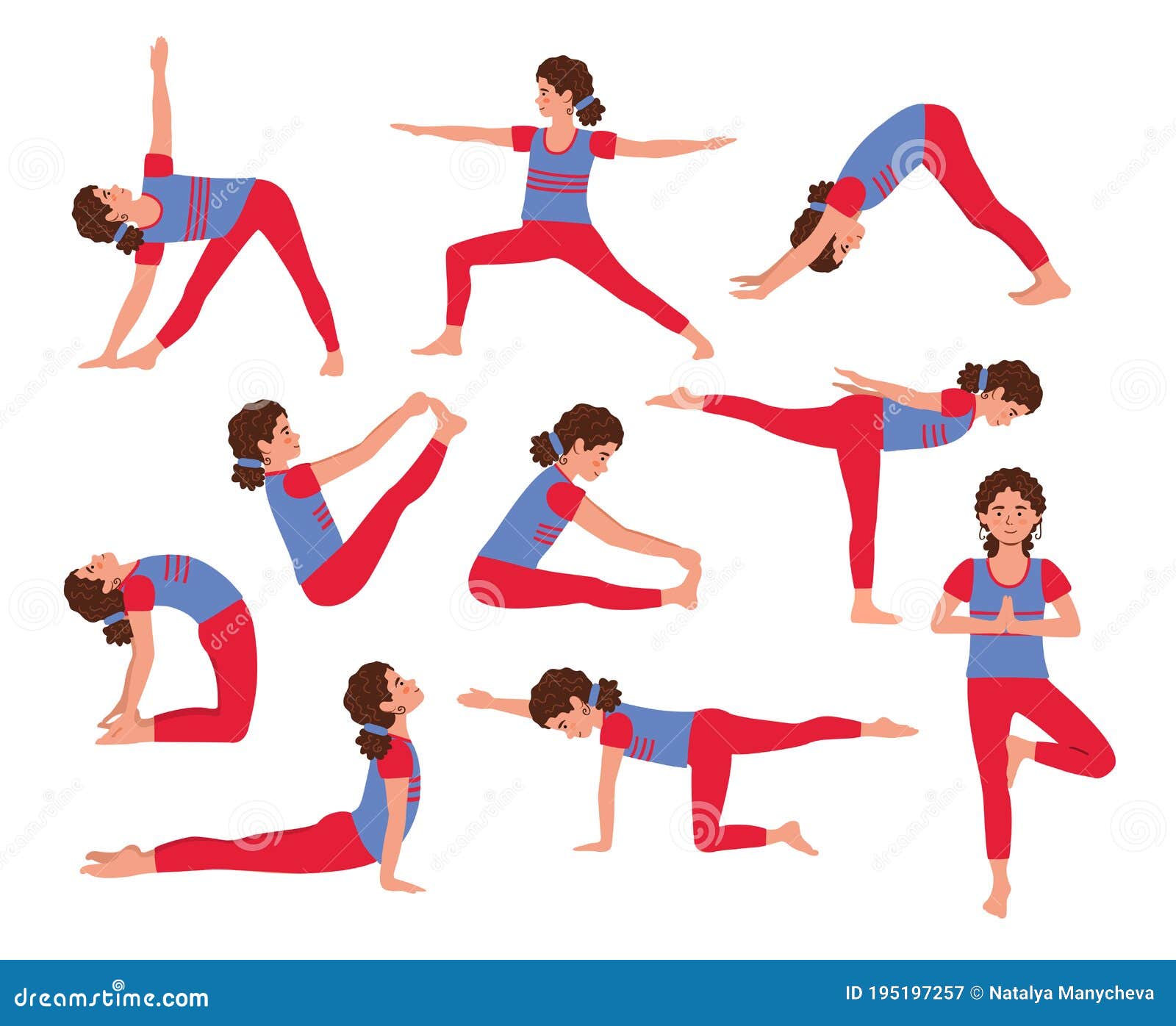 Cute Set of Young Girls Doing Yoga. Kids in Different Yoga Poses. Fun ...