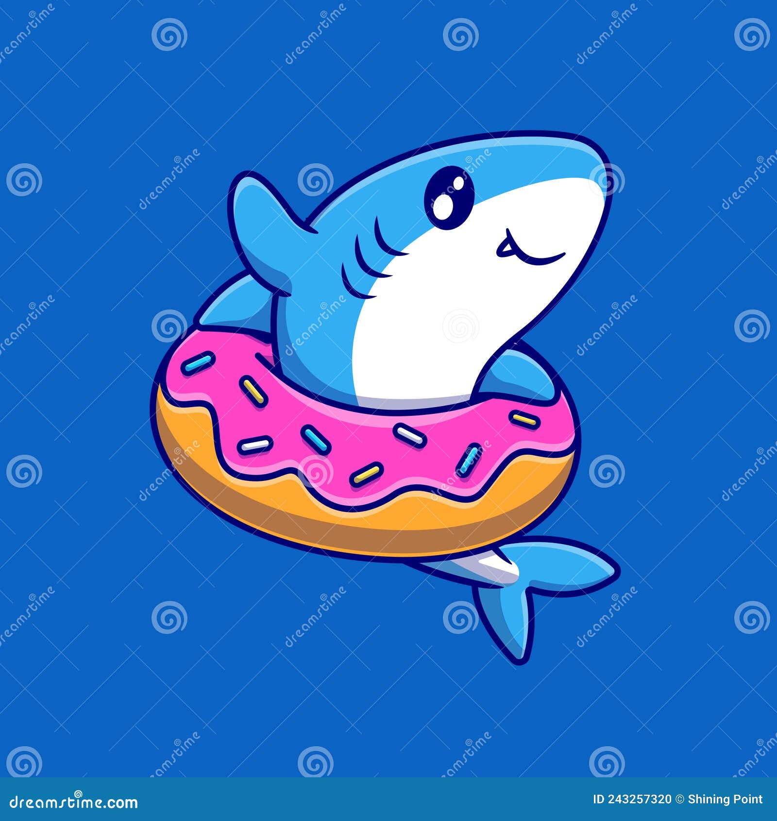Cute Shark with Doughnut Cartoon Vector Icon Illustration Stock Vector ...