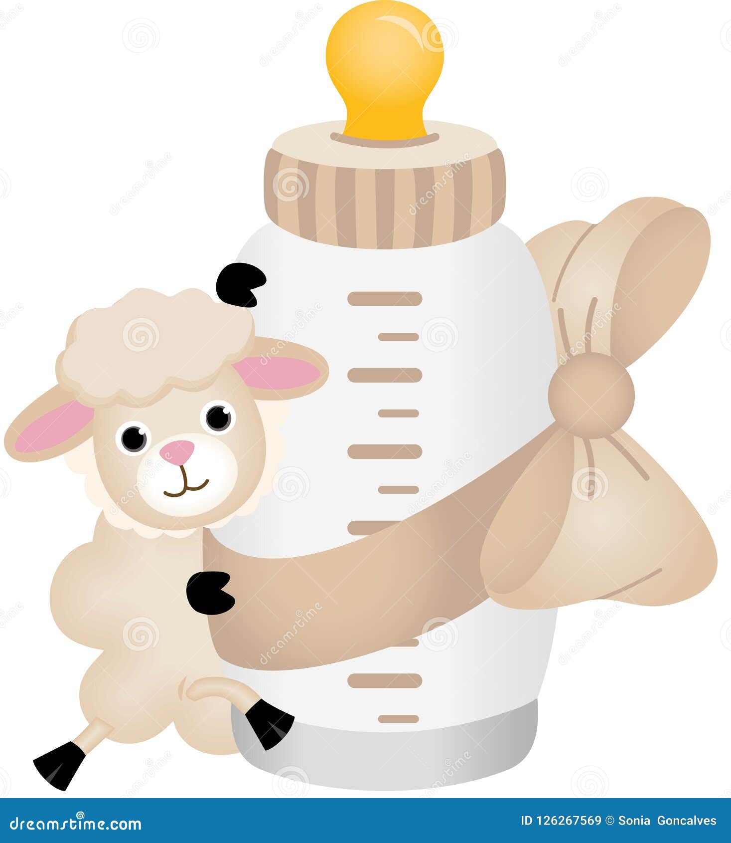 Cute Sheep With Baby Milk Bottle With Baby Milk Bottle Stock Vector - Illustration of ...