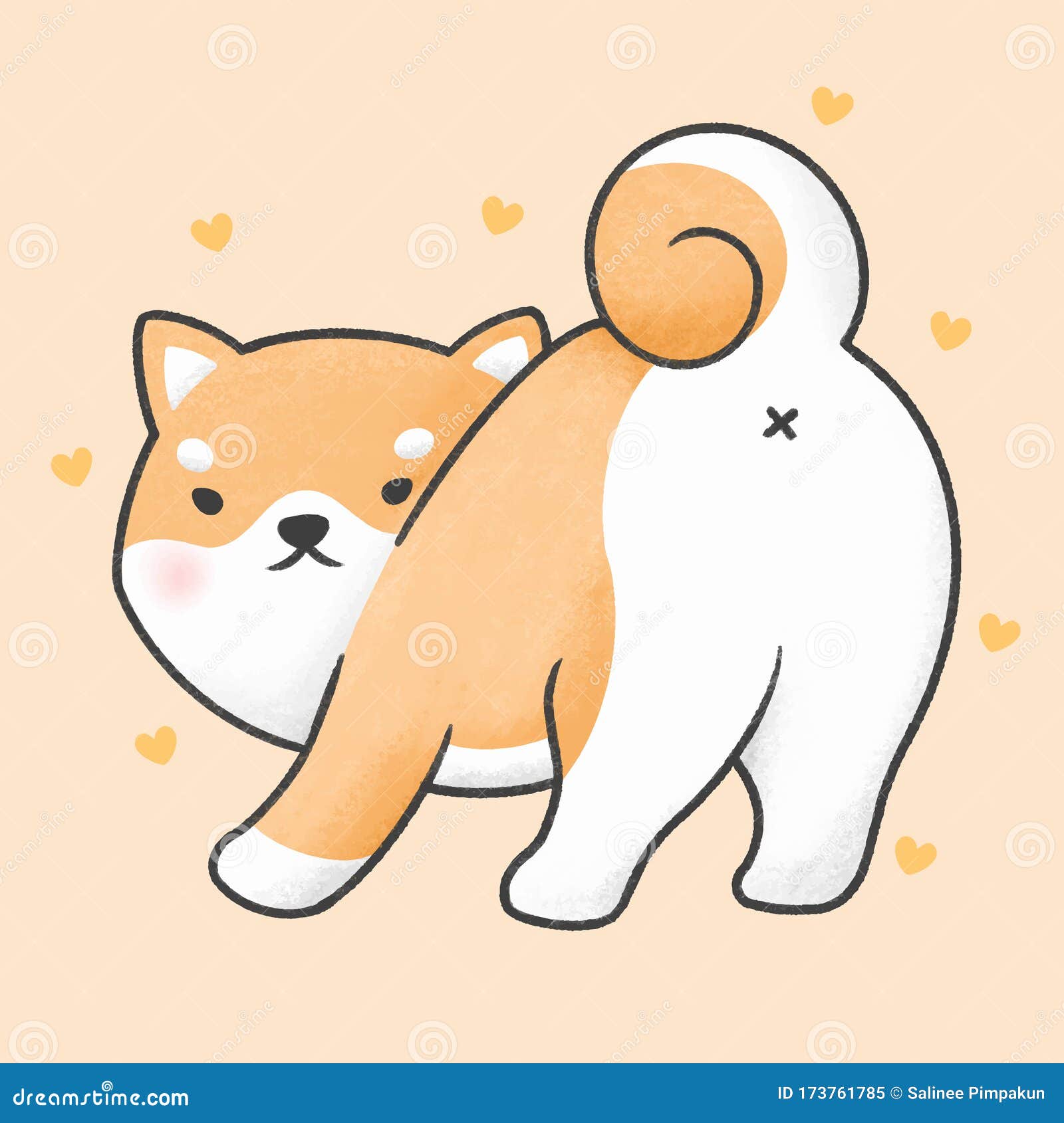 Cute Shiba Inu Dog Looking Back Cartoon Hand Drawn Style Stock Illustration  - Illustration of character, cute: 173761785