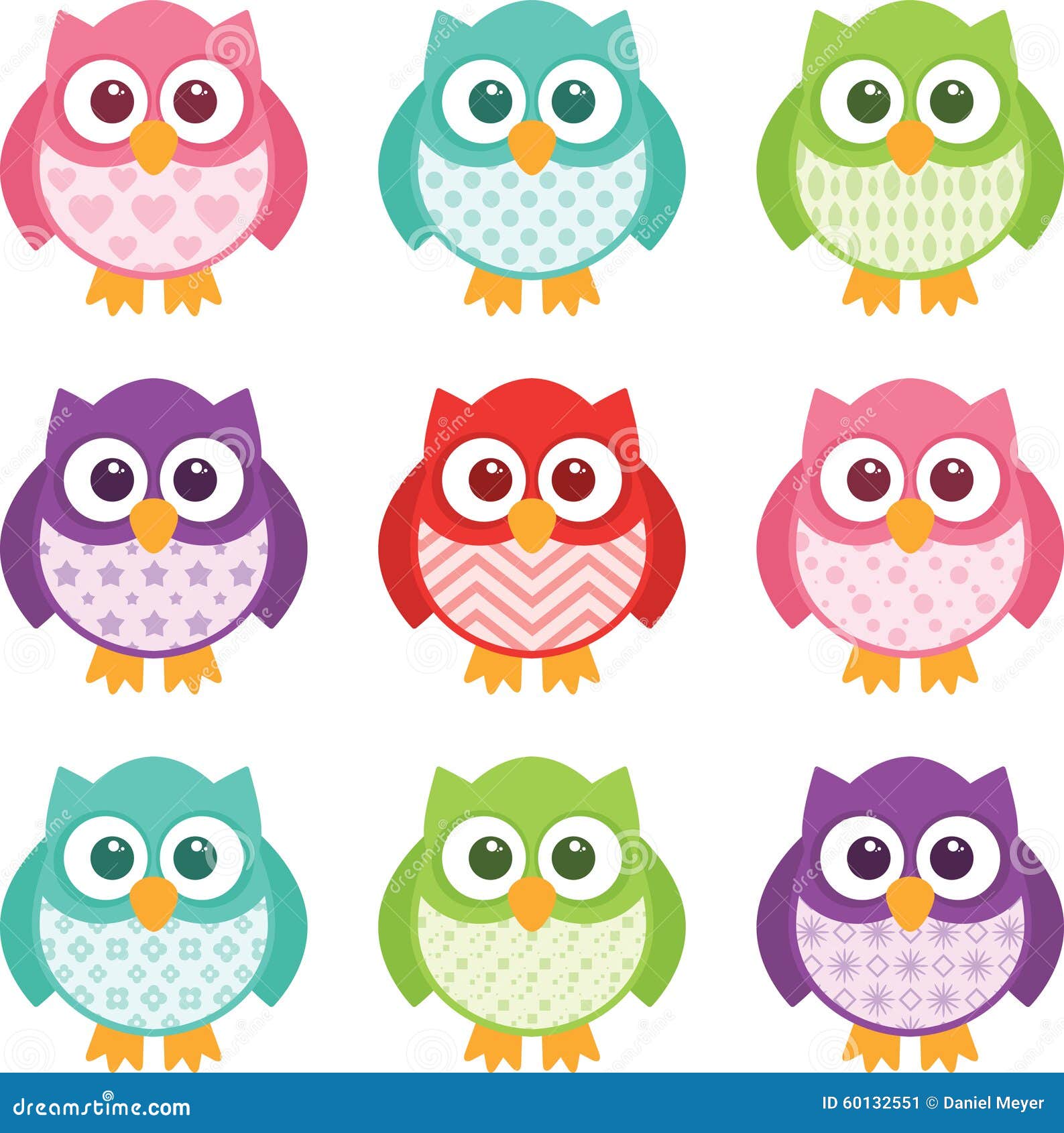 Cute Simple Cartoon Patterned Owls Stock Vector Illustration