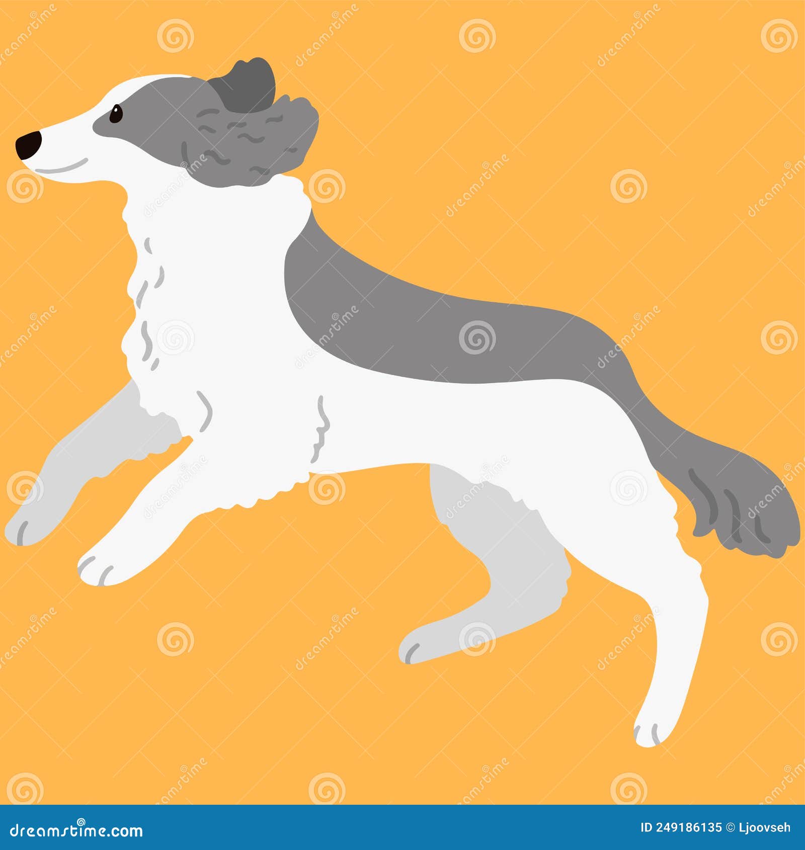 Cute and Simple Illustration of Borzoi Dog Jumping Flat Colored Stock