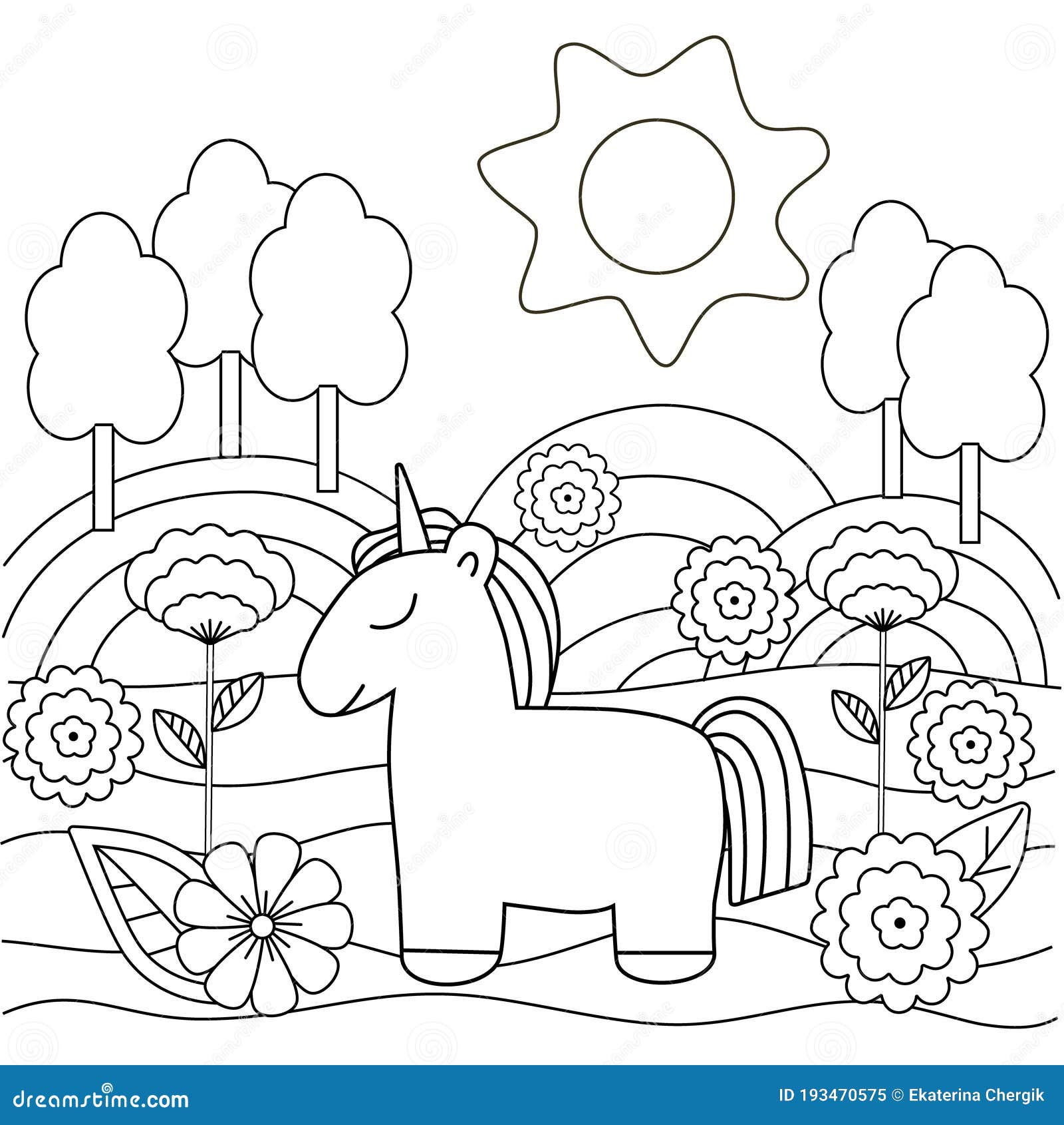 Cute Simple Kids Coloring Book with Unicorn. Stock Vector ...