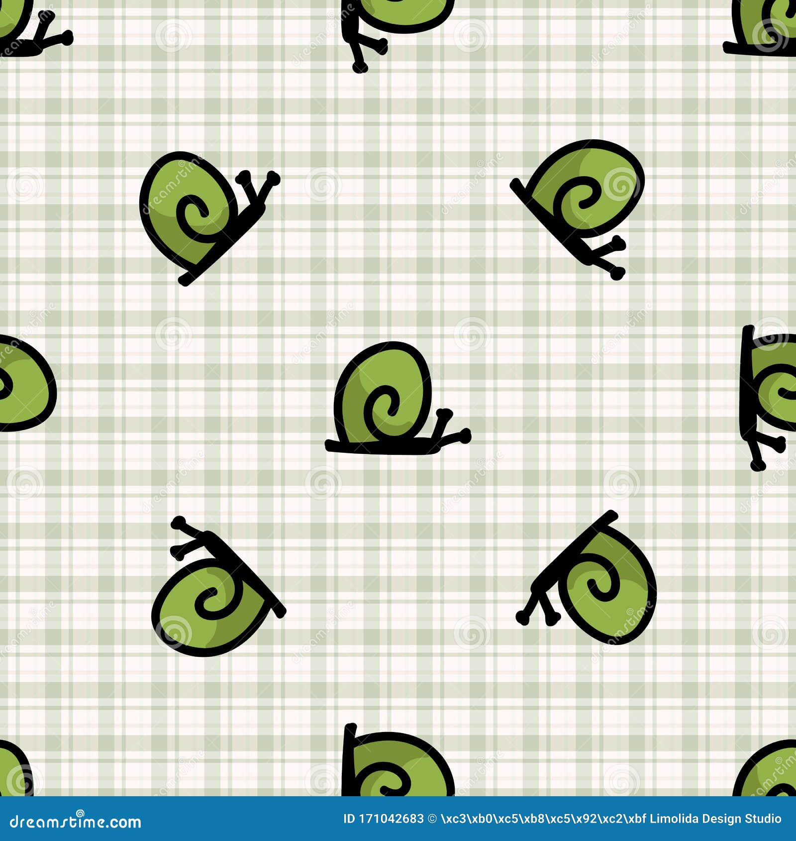 Stylized Seamless Pattern Green House Simply Stylized Snail Seamless Vector Pattern