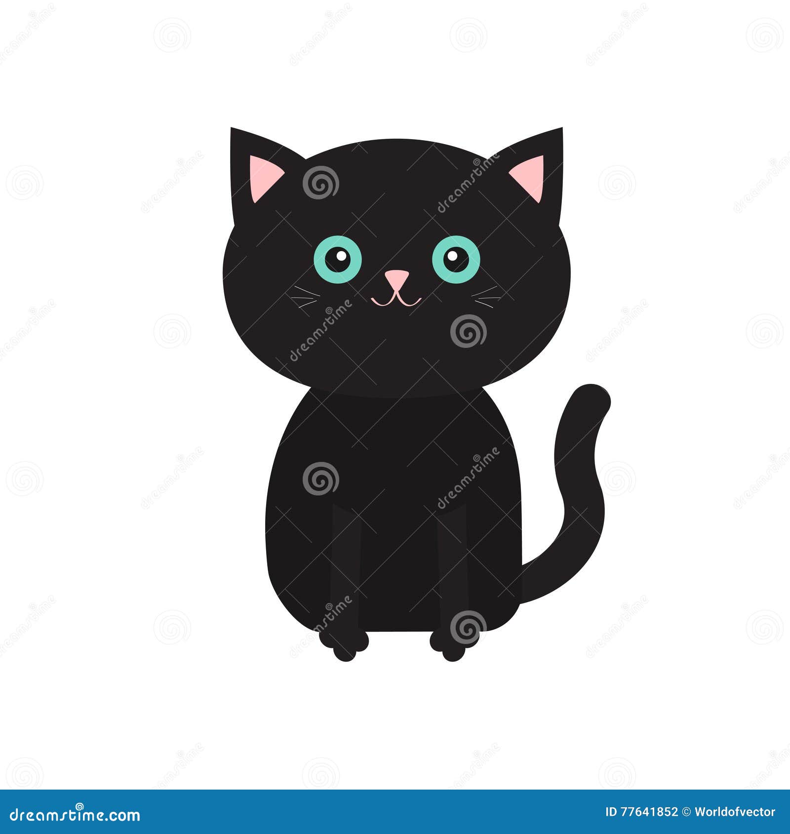 cute sitting black cartoon cat with moustache whisker. funny character. white background. . flat .