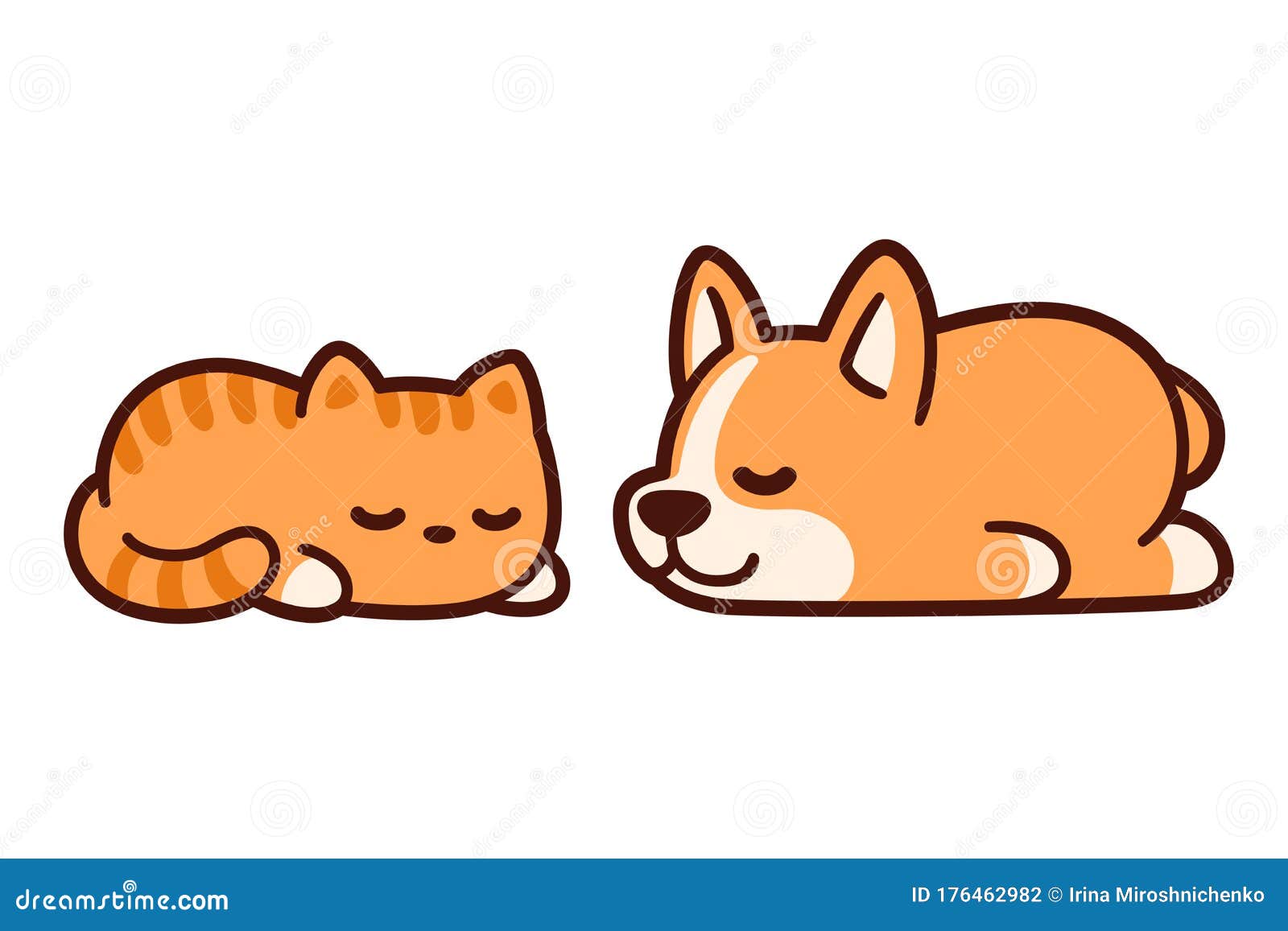 Cute sleeping cat and dog stock vector. Illustration of character
