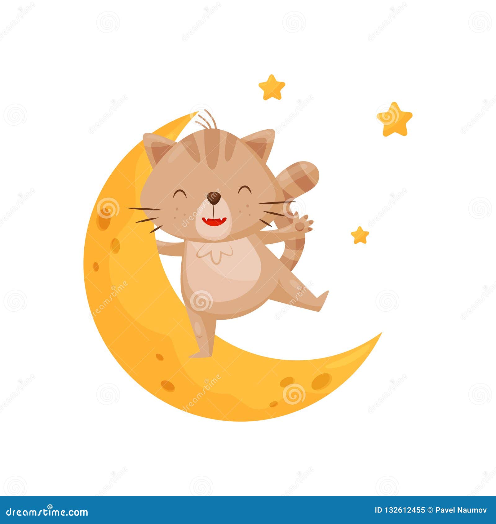 Cute Sleeping Kitten And Moon, Lovely Animal Cartoon Character, Good Night  Design Element, Sweet Dreams Vector Stock Vector - Illustration Of Good,  Child: 132612455