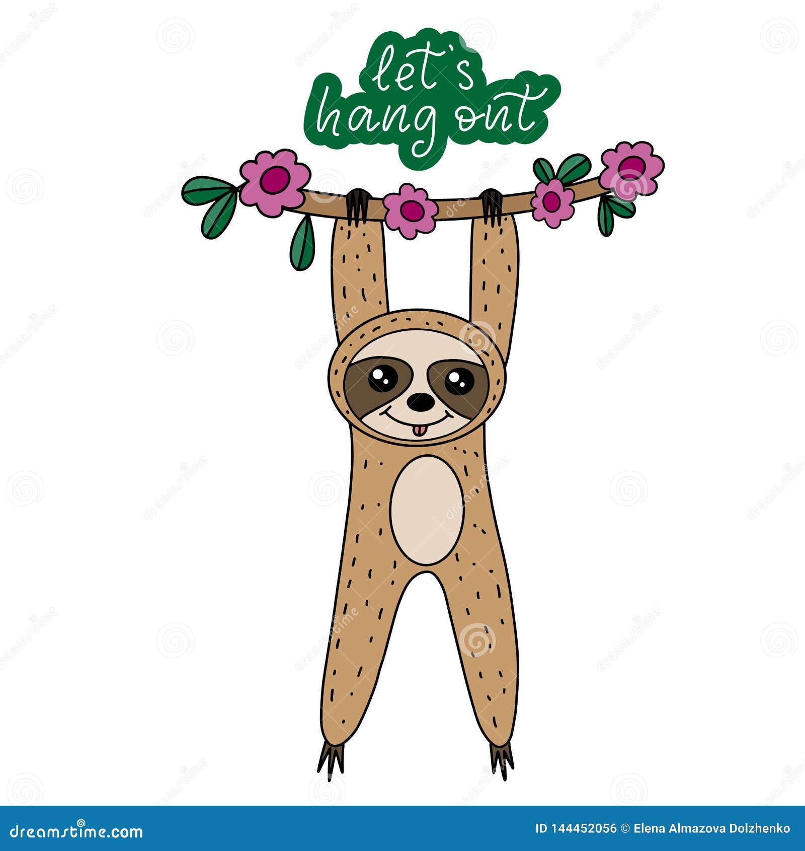 Download Cute Slow Sloth With Lettering Vector Illustration. Stock ...