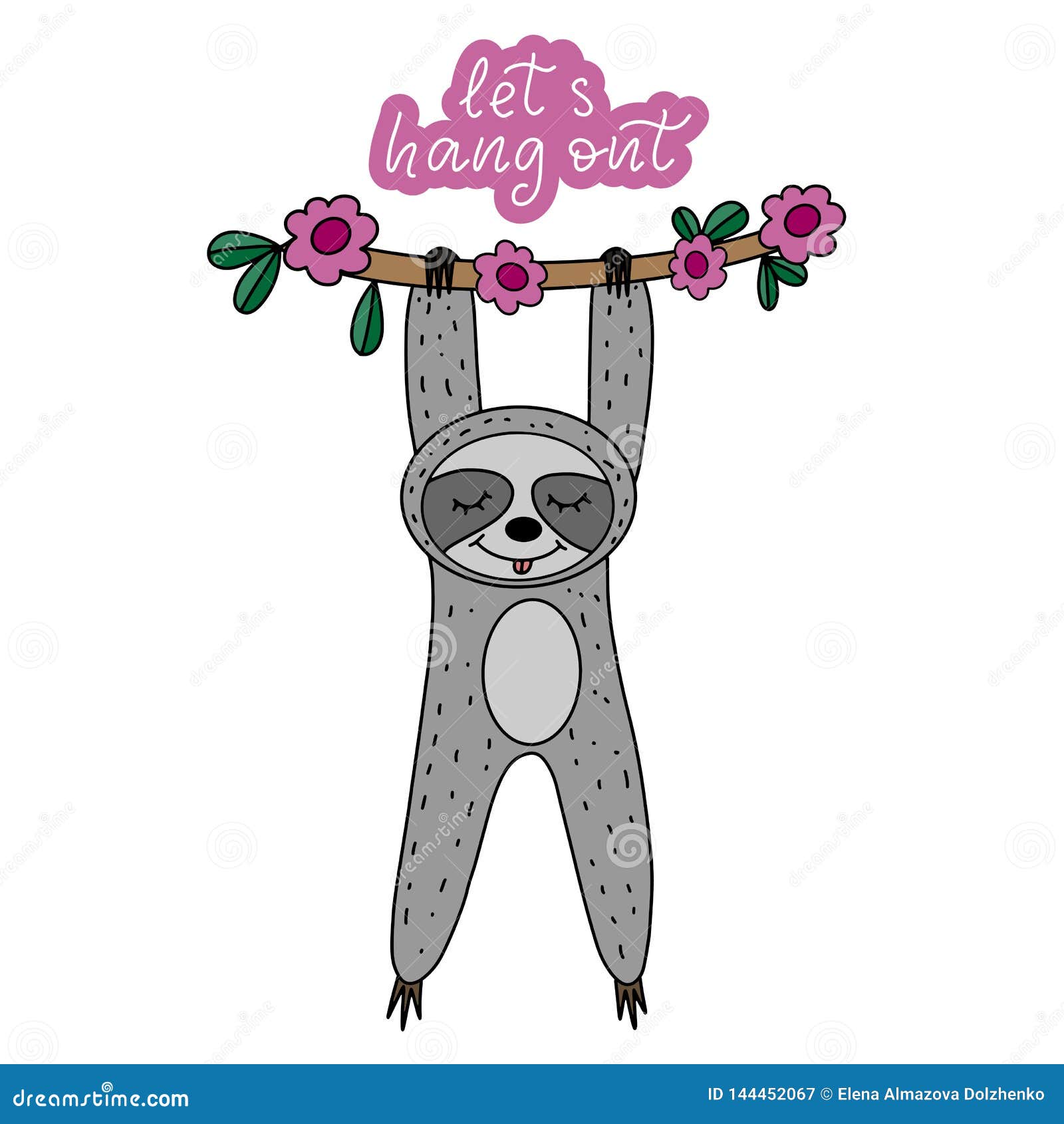 Download Cute Slow Sloth With Lettering Vector Illustration. Stock ...