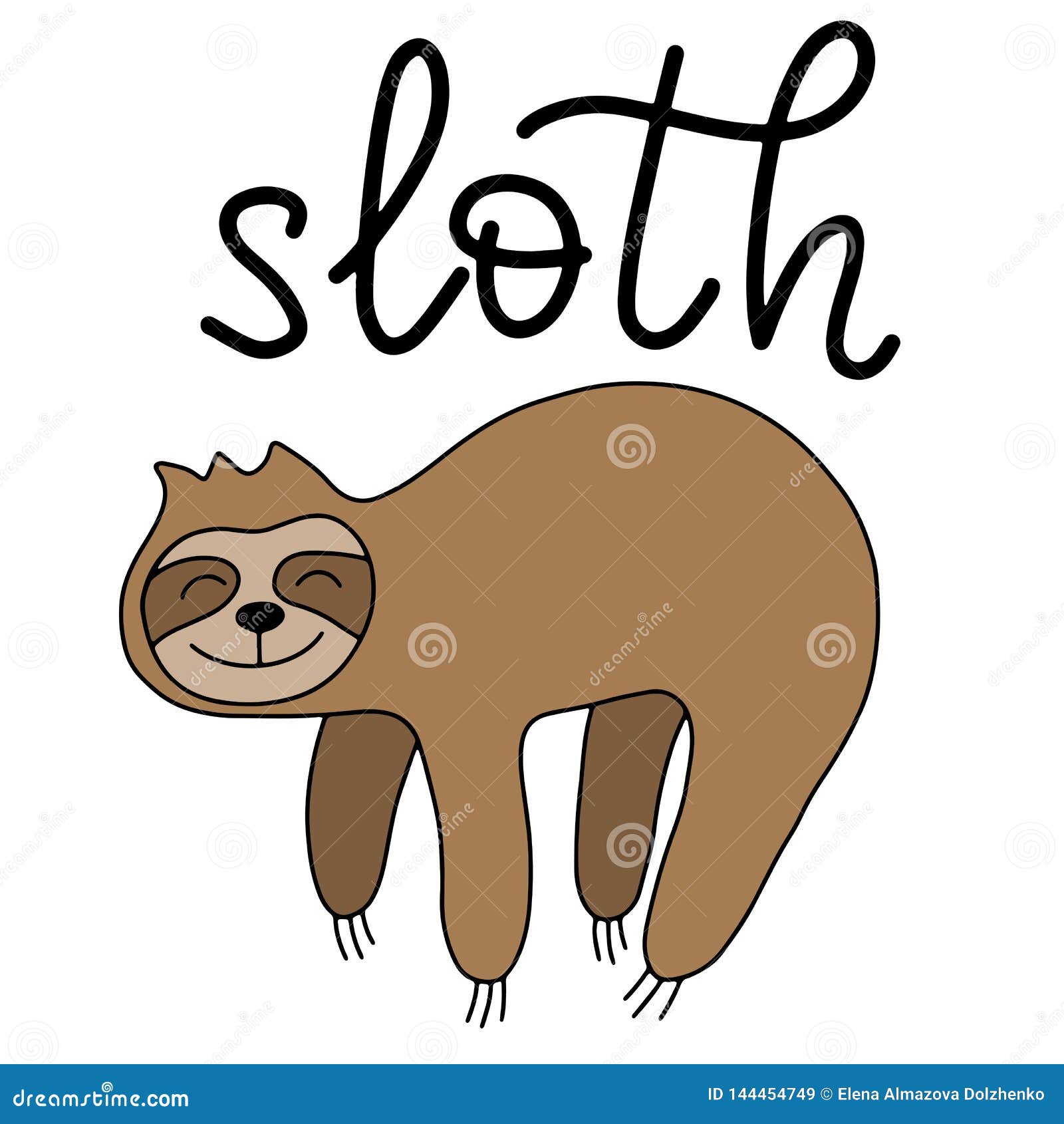 Download Cute Slow Sloth With Lettering Vector Illustration. Stock ...