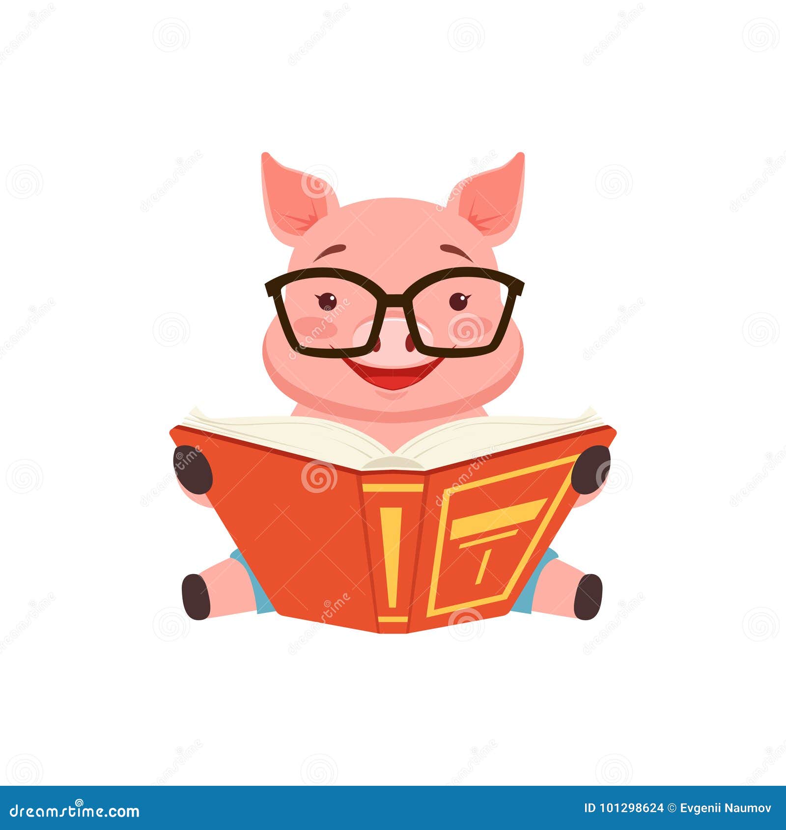Cute Smart Pig Sitting on the Floor Anf Reading Book, Funny Cartoon Animal  Vector Illustration Stock Vector - Illustration of funny, happy: 101298624
