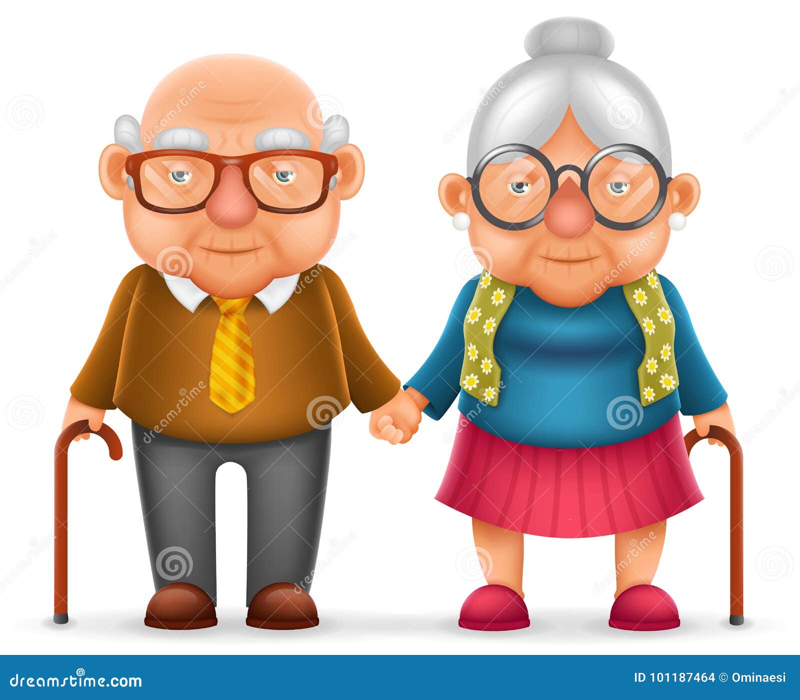 Cute Smile Happy Elderly Couple Old Man Love Woman Grandfather Grandmother  3d Realistic Cartoon Family Character Design Stock Vector - Illustration of  married, granny: 101187464