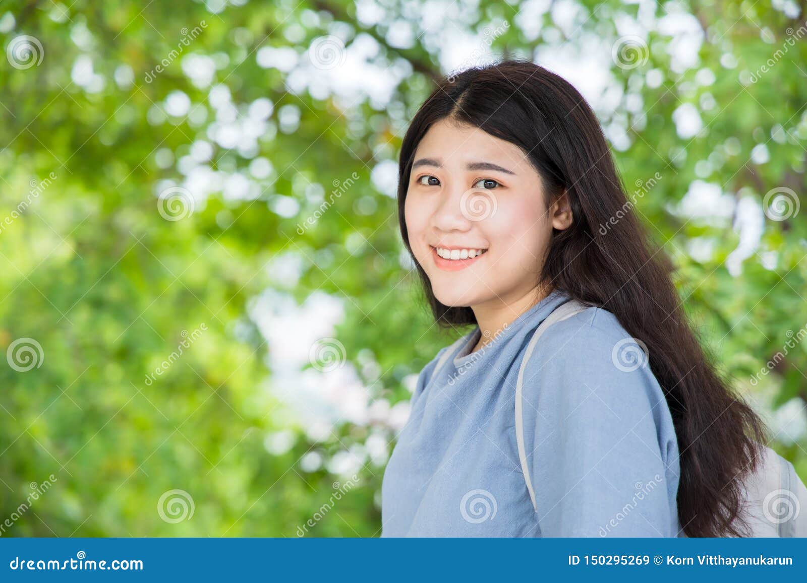 Asian Girl Teen Cute Healthy Smiling On Green Nature Background With Space Stock Image Image Of Expression Happy