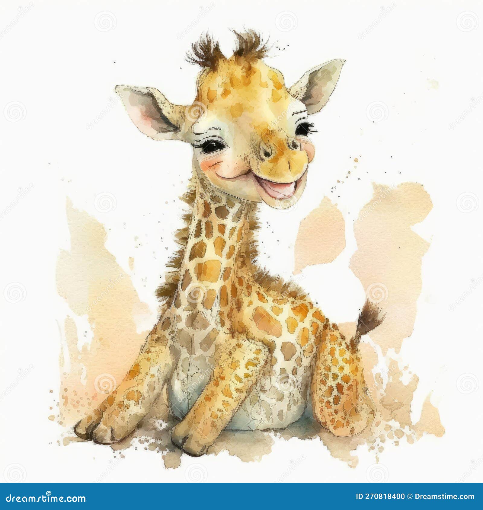Cute Smiling Baby Giraffe Clip Art on White Background Generative AI