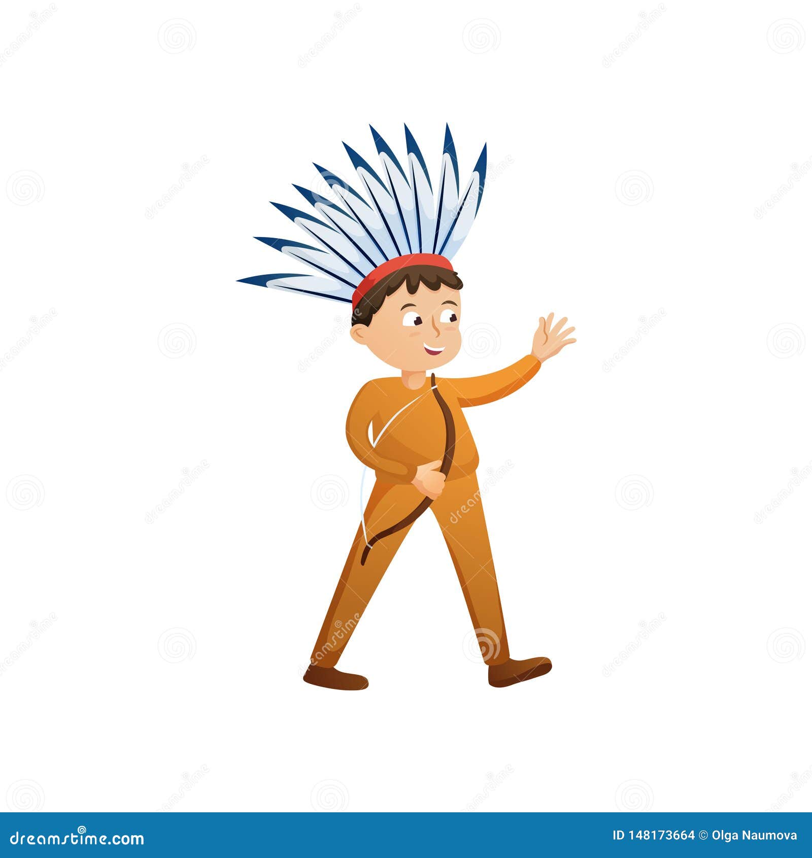 Cute Smiling Boy in Indian Costume with Feathers at Head Stock Vector ...