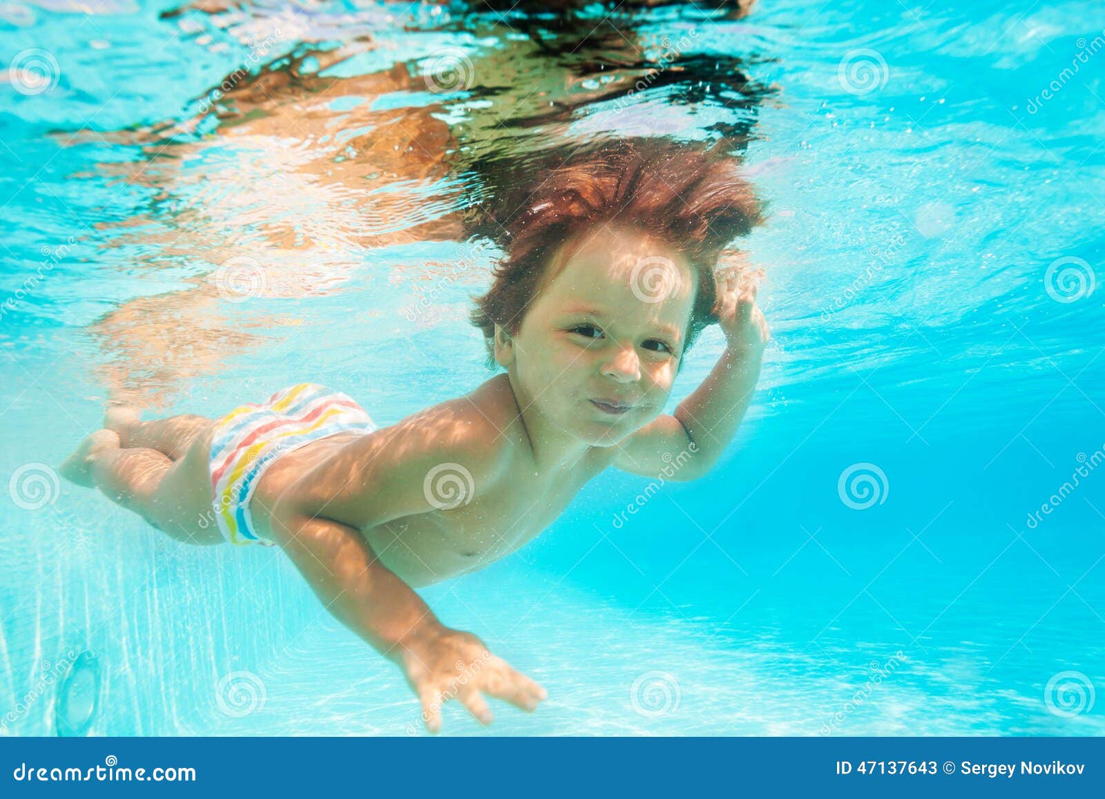 Cute Smiling Boy Swimming Under Water of Pool Stock Image Image of