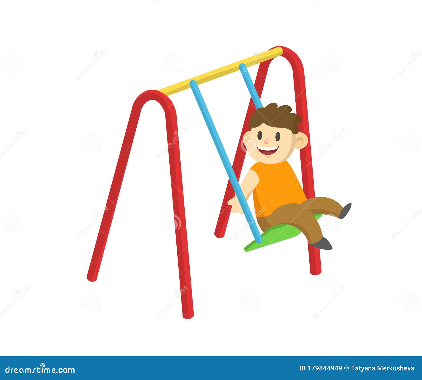 Cute Smiling Boy Swinging on a Swing. Cartoon Flat Vector Illustration,  Isolated on White Background. Stock Vector - Illustration of person, cartoon:  179844949