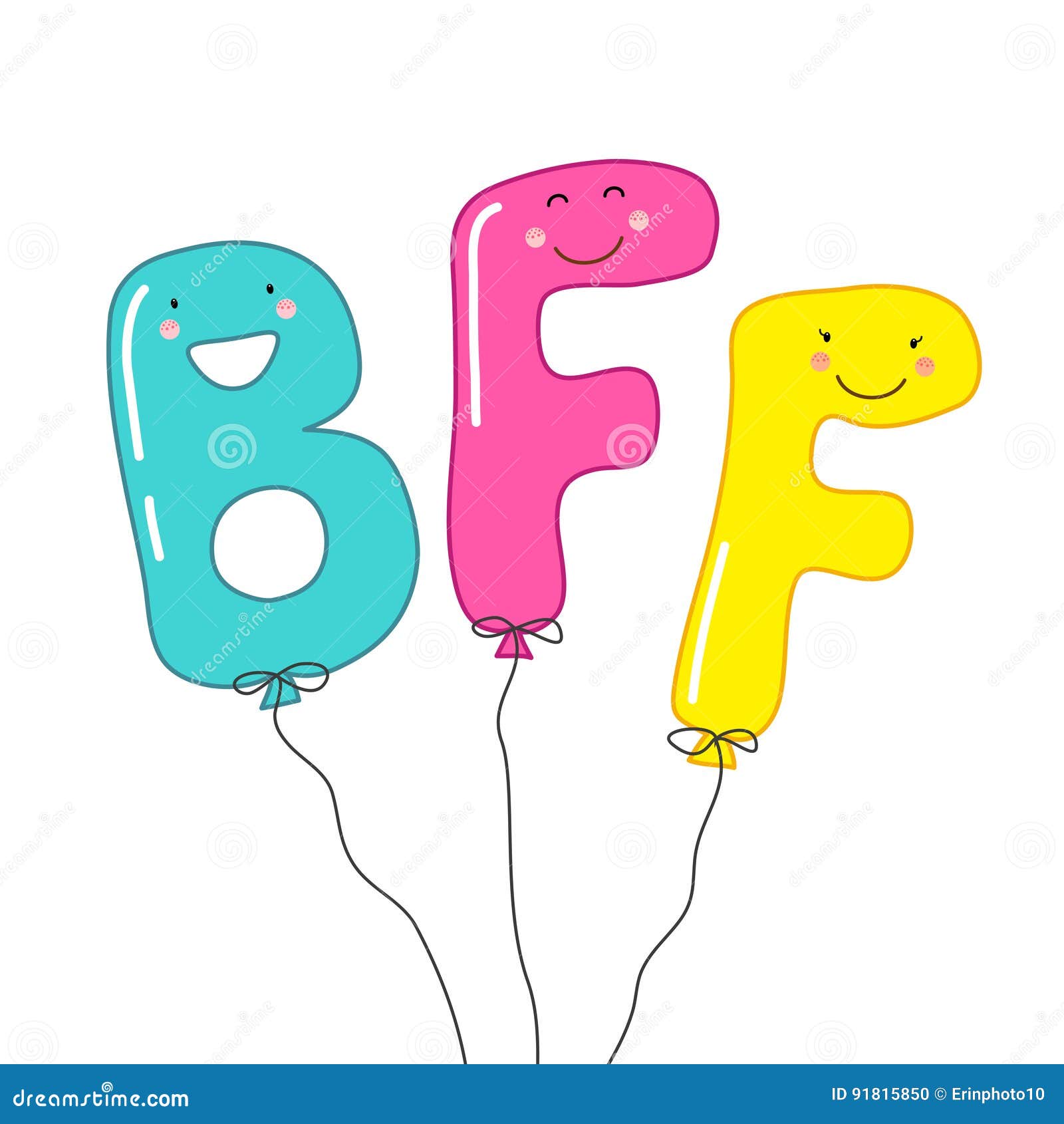 Cute Smiling Cartoon Characters of Letters BFF Best Friends Forever As  Party Balloons Stock Vector - Illustration of love, drawn: 91815850