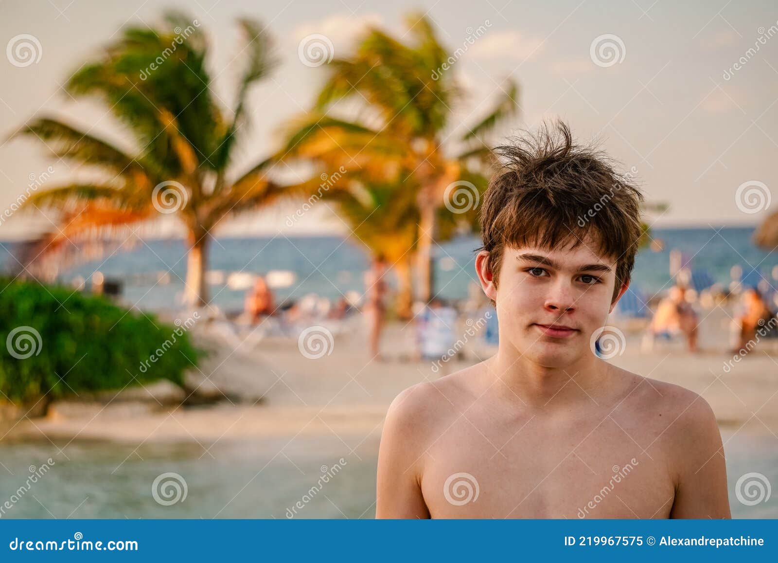 Cute Smiling Caucasian Teenager Boy Posing at Evening Time in Front of ...