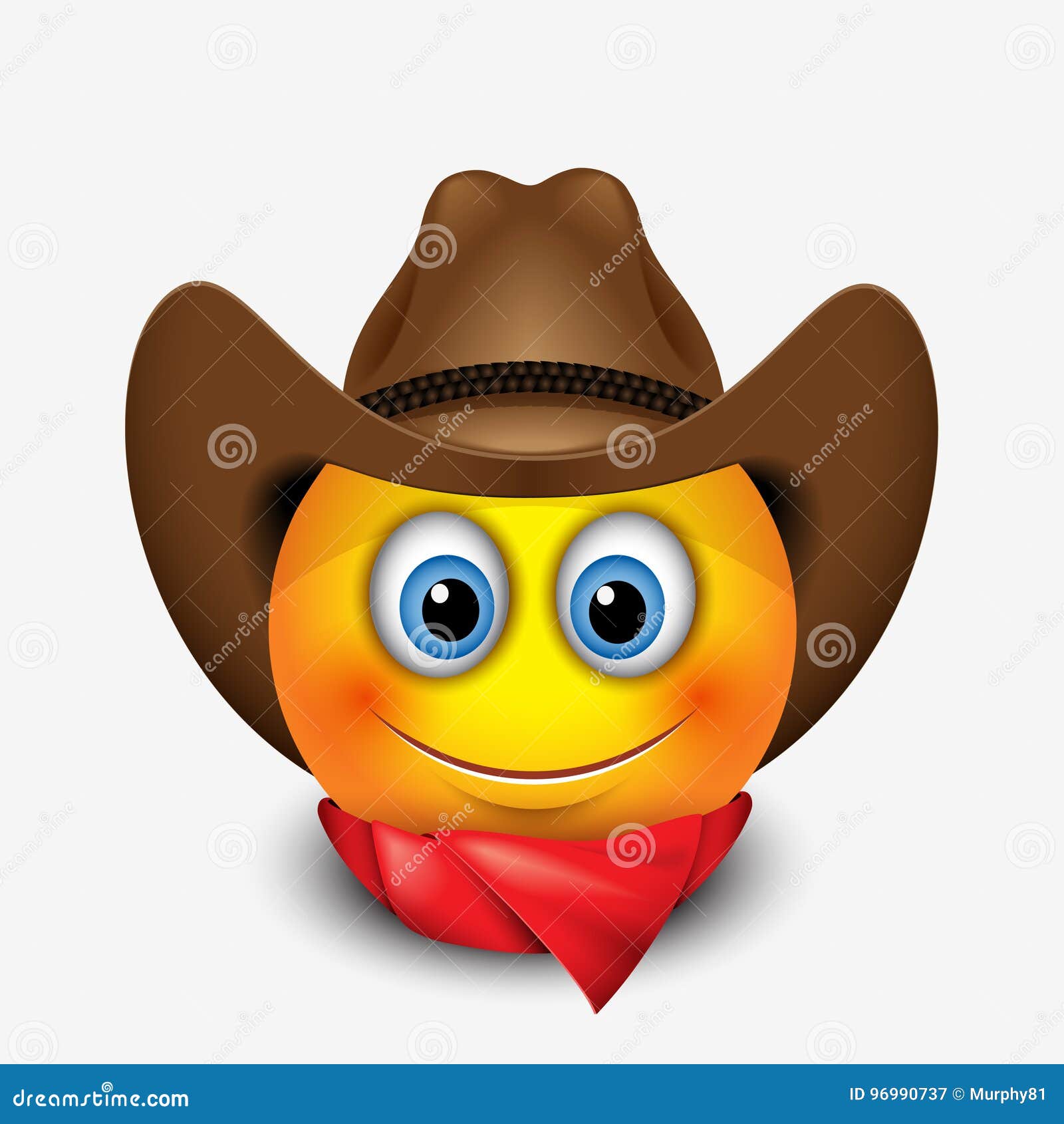 cute smiling emoticon wearing cowboy hat, emoji, smiley -  