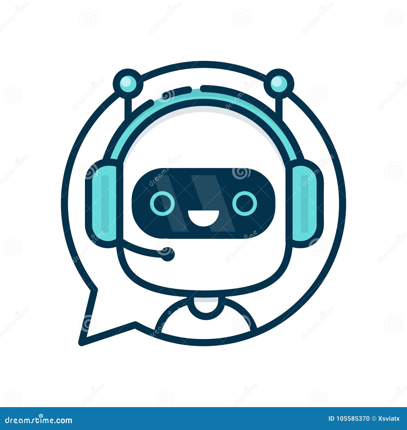 Cute Smiling Robot, Chat Bot Say Hi. Vector Flat Cartoon Character